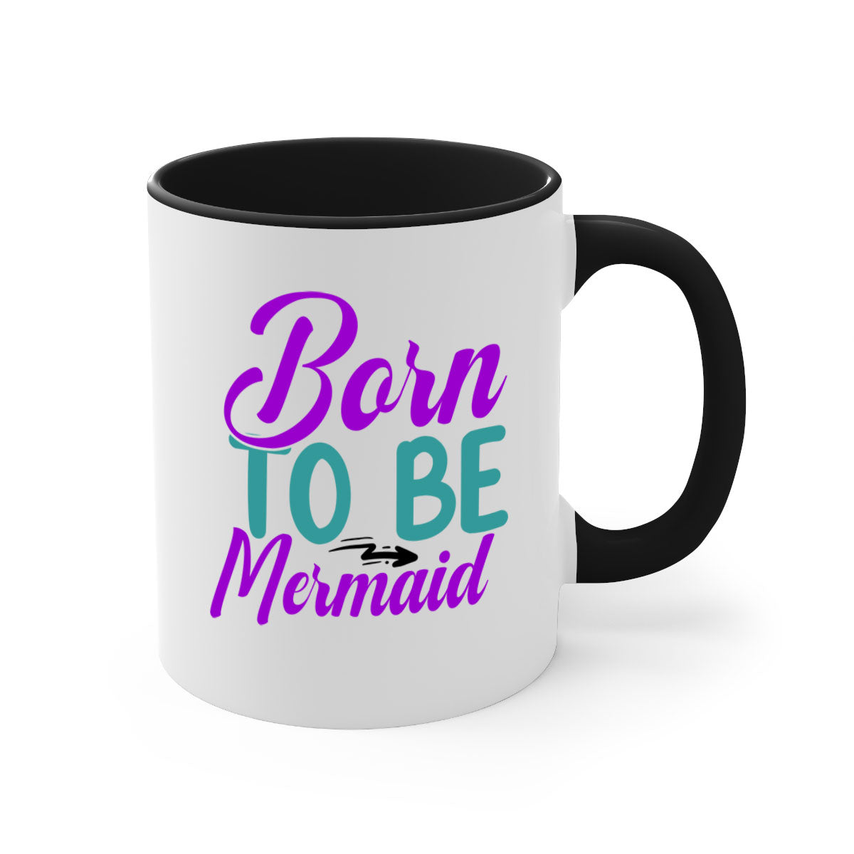 Born To Be Mermaid Mug featuring a glossy finish, colorful handle, and interior, available in five vibrant colors.