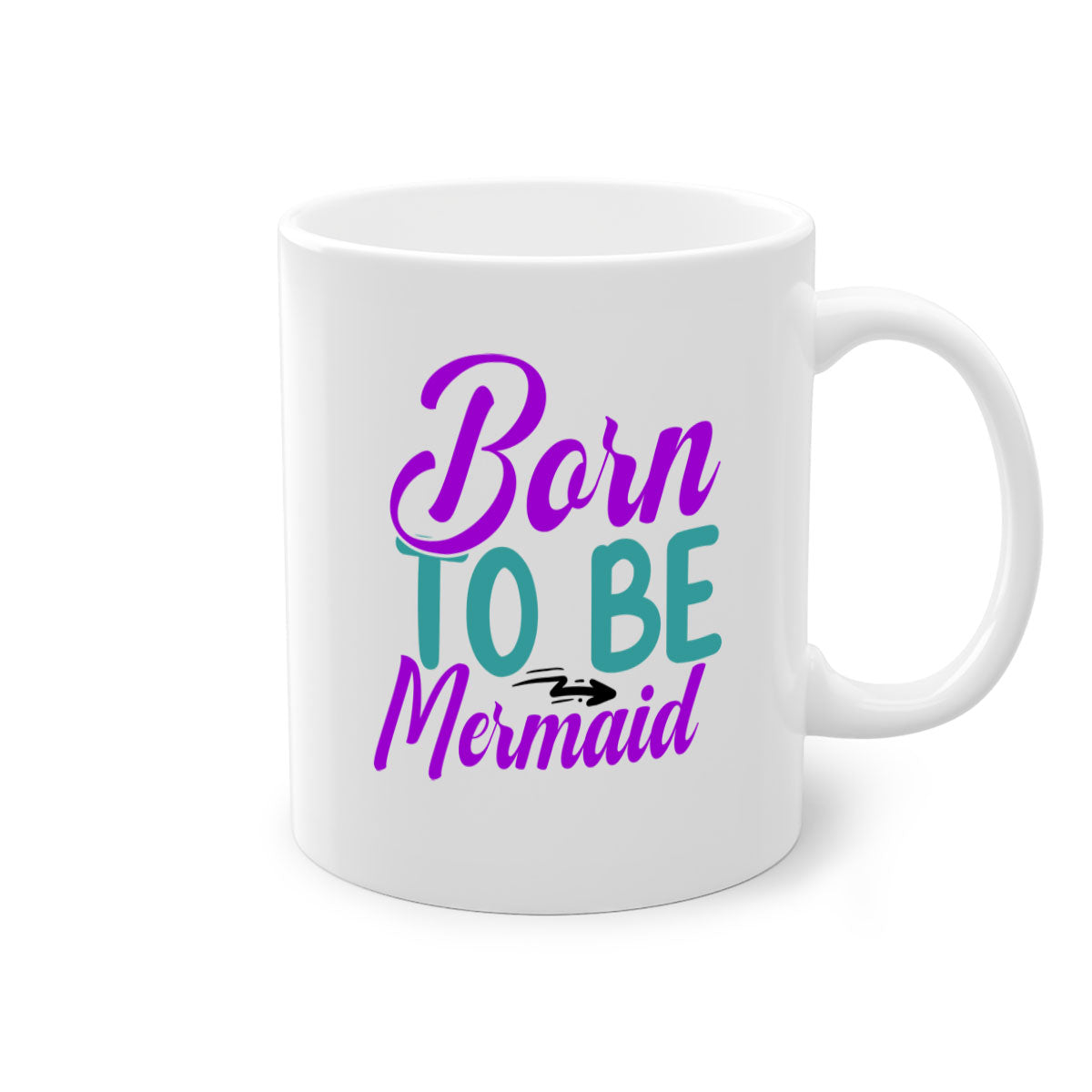 Born To Be Mermaid Mug featuring a glossy finish, colorful handle, and interior, available in five vibrant colors.