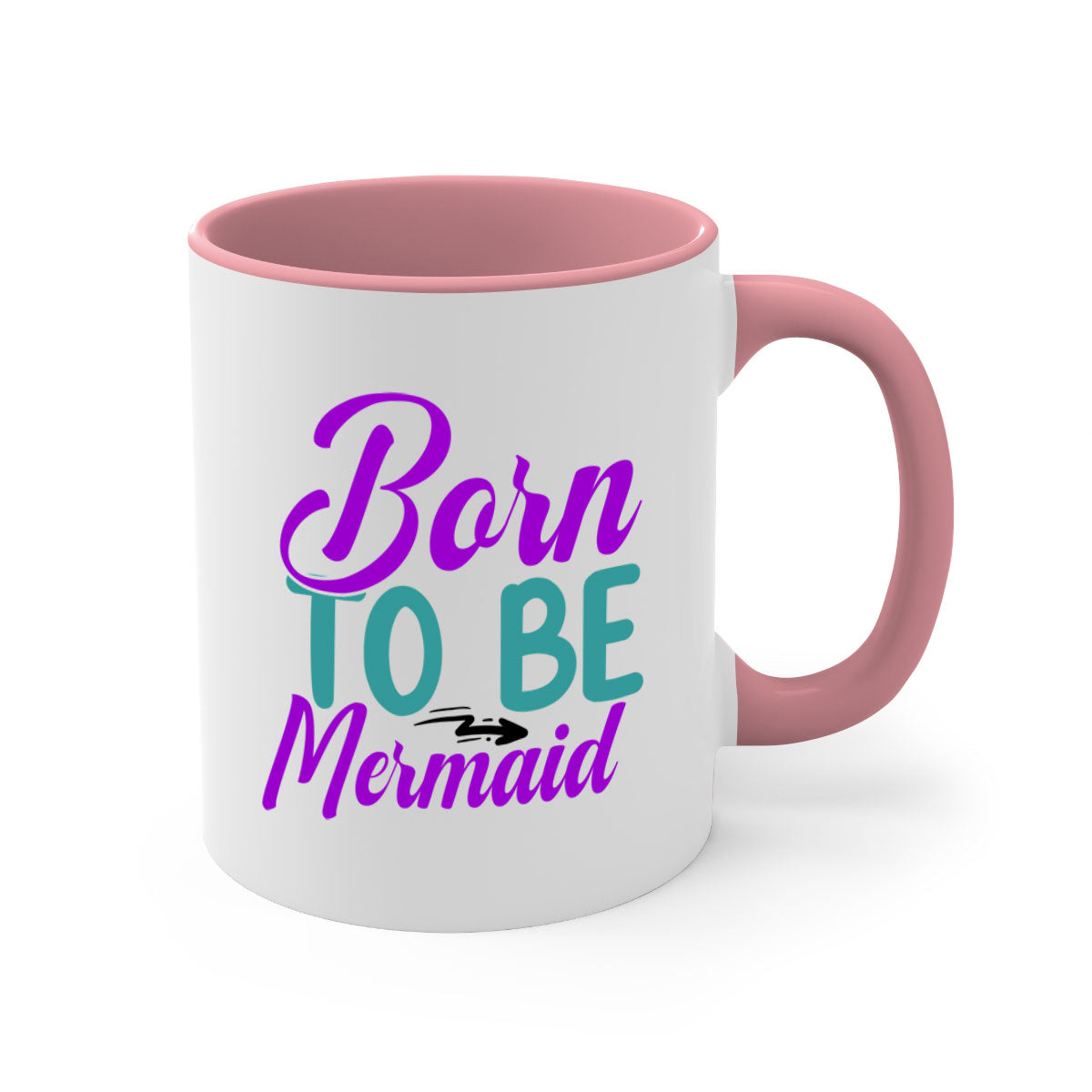 Born To Be Mermaid Mug featuring a glossy finish, colorful handle, and interior, available in five vibrant colors.