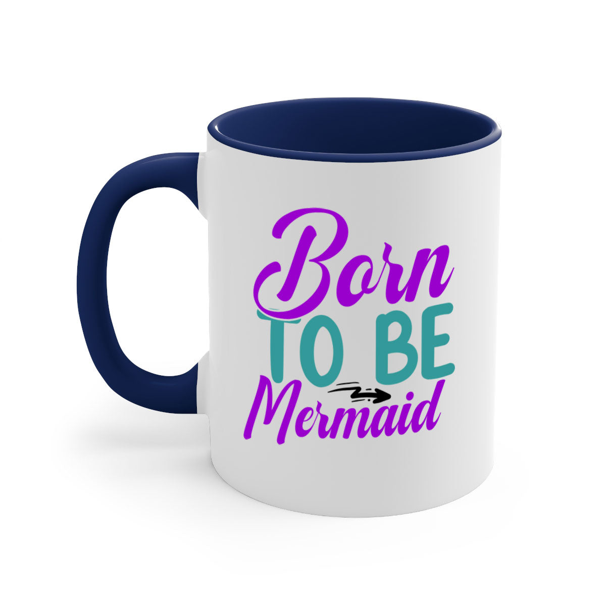 Born To Be Mermaid Mug featuring a glossy finish, colorful handle, and interior, available in five vibrant colors.