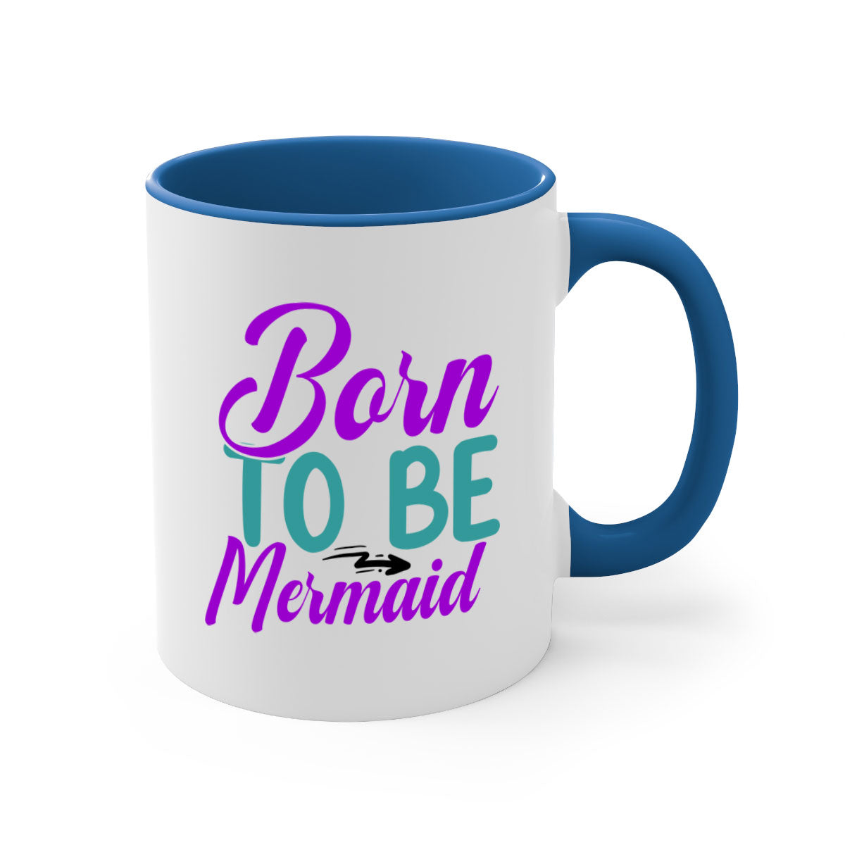 Born To Be Mermaid Mug featuring a glossy finish, colorful handle, and interior, available in five vibrant colors.