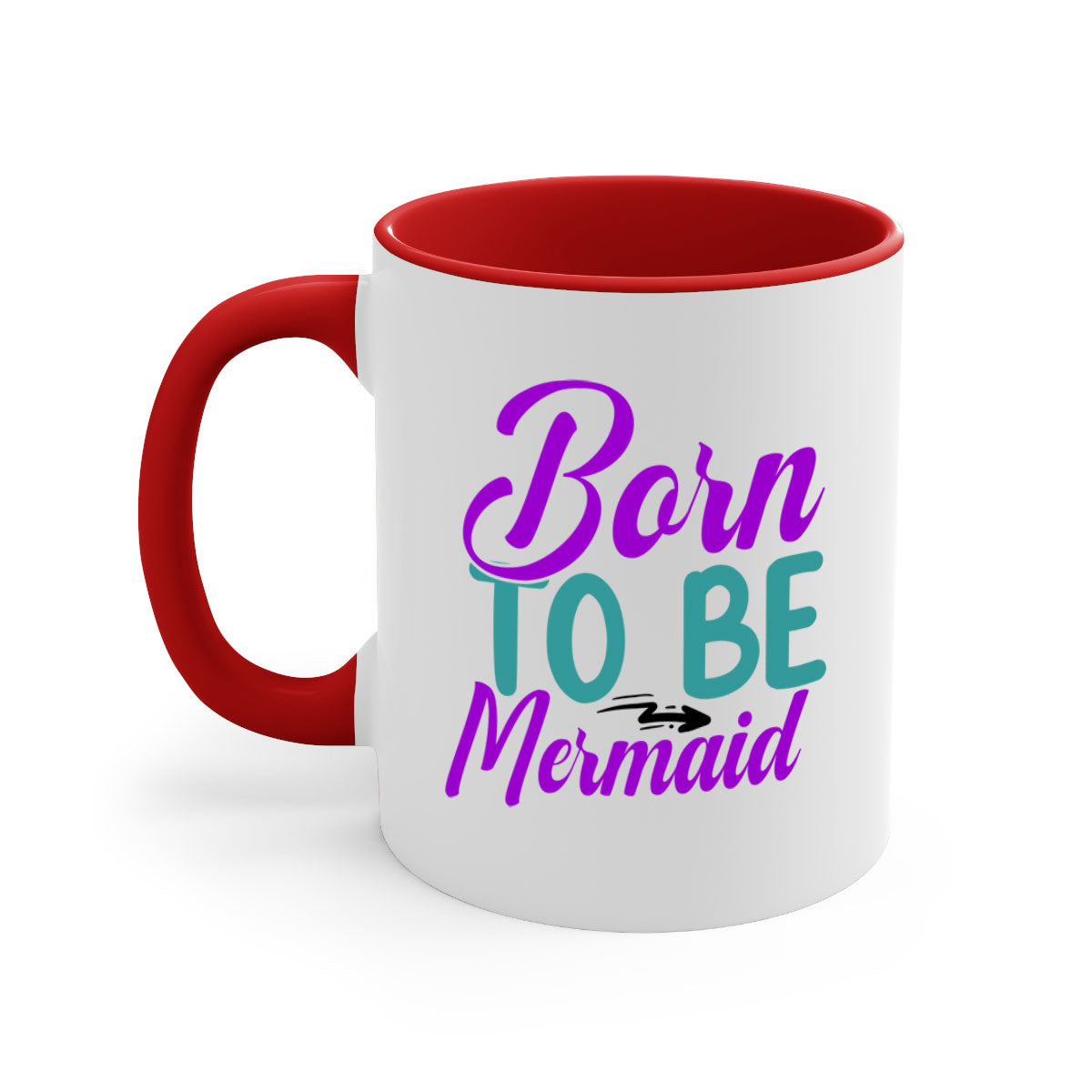 Born To Be Mermaid Mug featuring a glossy finish, colorful handle, and interior, available in five vibrant colors.