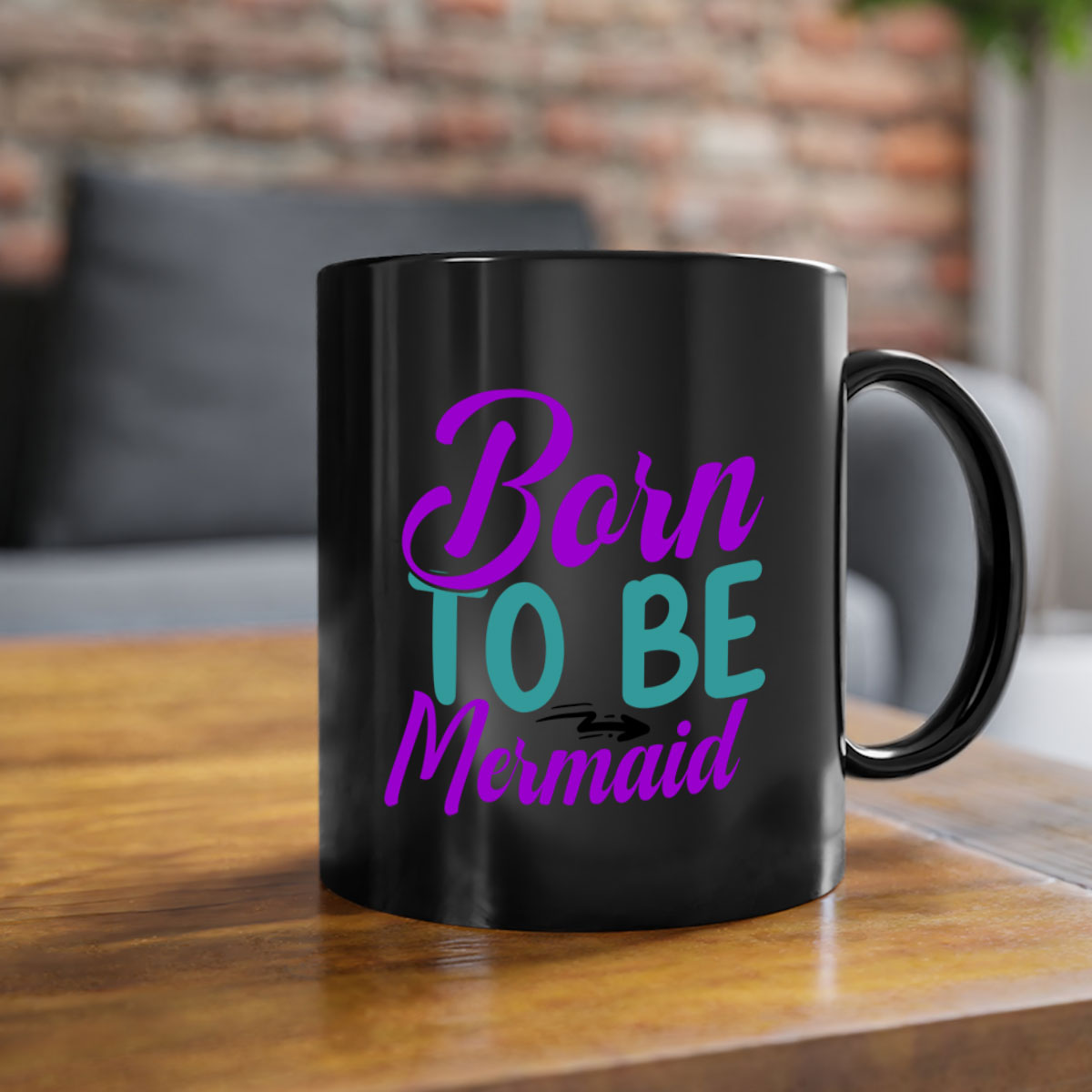 Born To Be Mermaid Mug featuring a glossy finish, colorful handle, and interior, available in five vibrant colors.