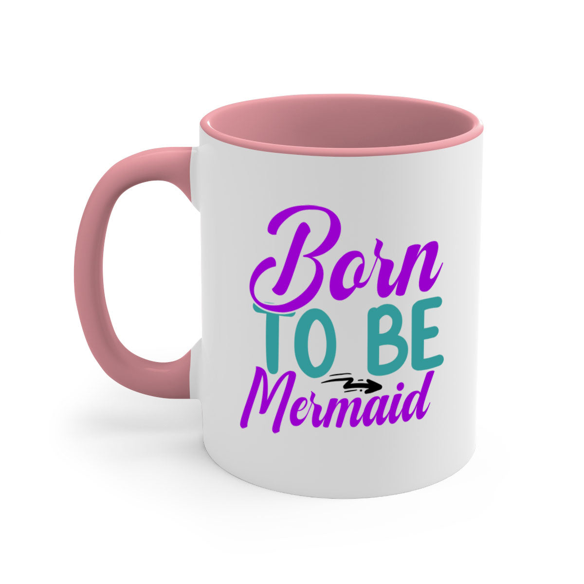 Born To Be Mermaid Mug featuring a glossy finish, colorful handle, and interior, available in five vibrant colors.