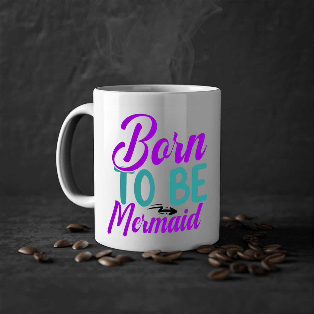 Born To Be Mermaid Mug featuring a glossy finish, colorful handle, and interior, available in five vibrant colors.