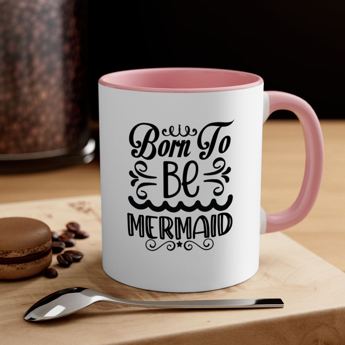 Born to be Mermaid Mug featuring a glossy finish and colorful handle, perfect for coffee and tea lovers.