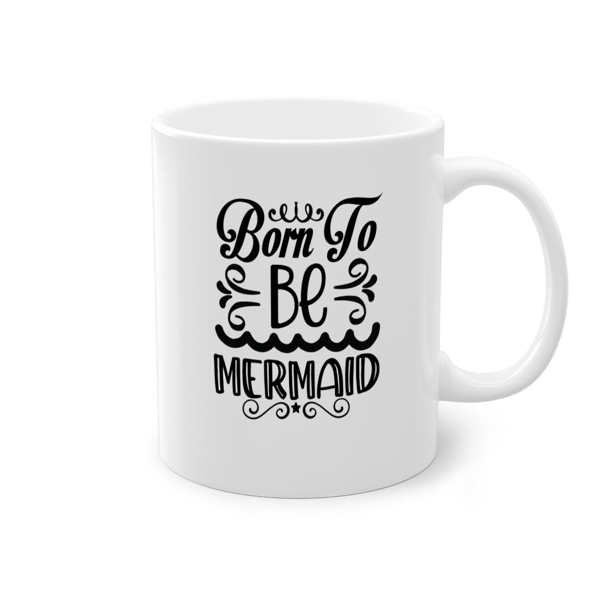 Born to be Mermaid Mug featuring a glossy finish and colorful handle, perfect for coffee and tea lovers.