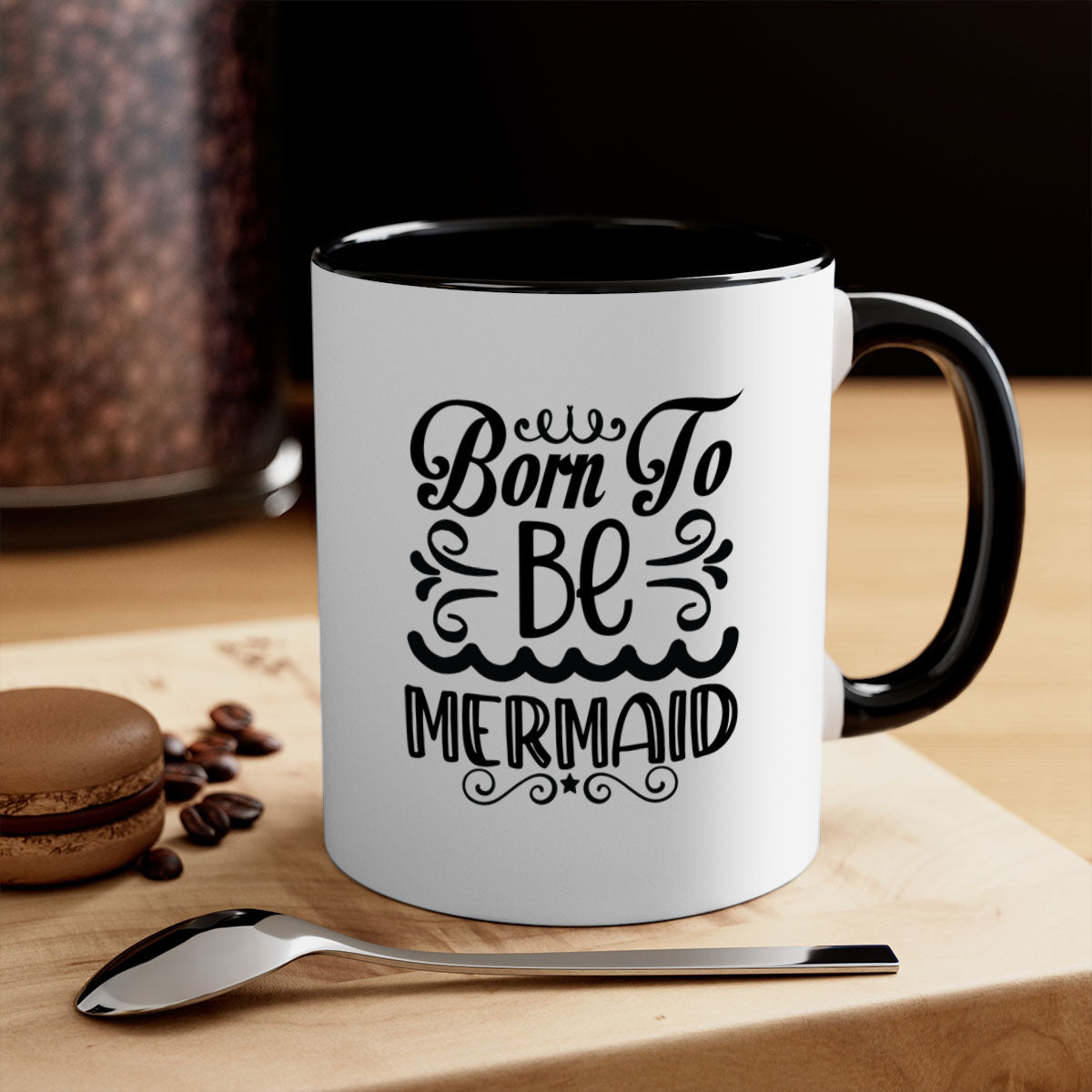 Born to be Mermaid Mug featuring a glossy finish and colorful handle, perfect for coffee and tea lovers.