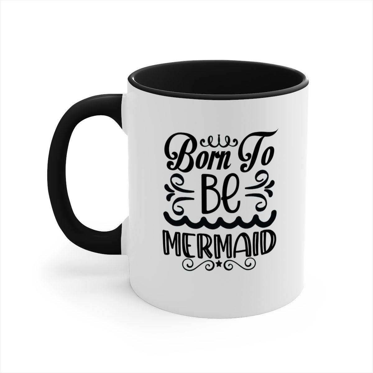 Born to be Mermaid Mug featuring a glossy finish and colorful handle, perfect for coffee and tea lovers.