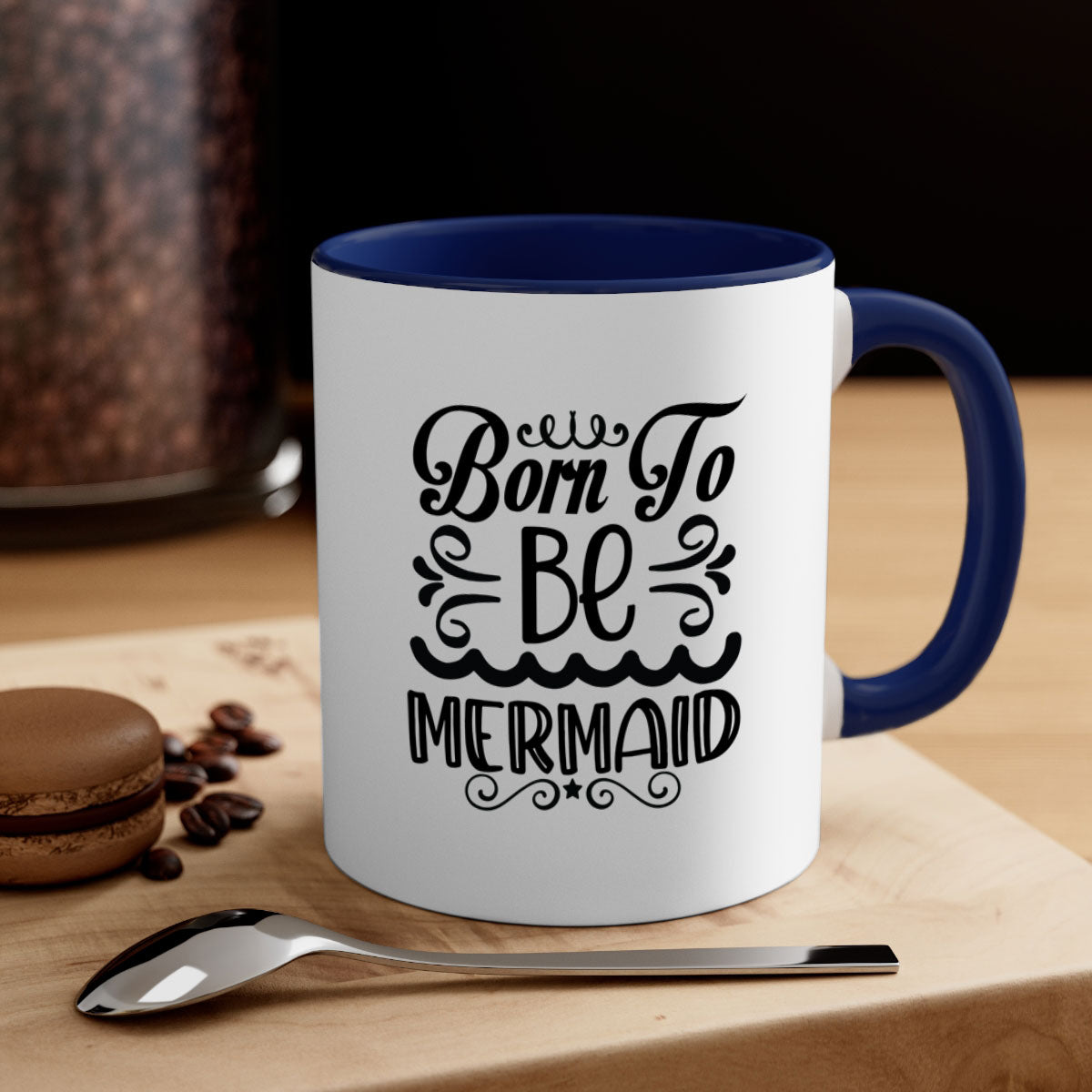 Born to be Mermaid Mug featuring a glossy finish and colorful handle, perfect for coffee and tea lovers.