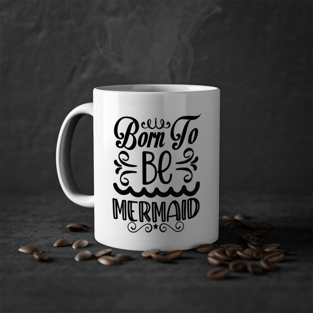 Born to be Mermaid Mug featuring a glossy finish and colorful handle, perfect for coffee and tea lovers.