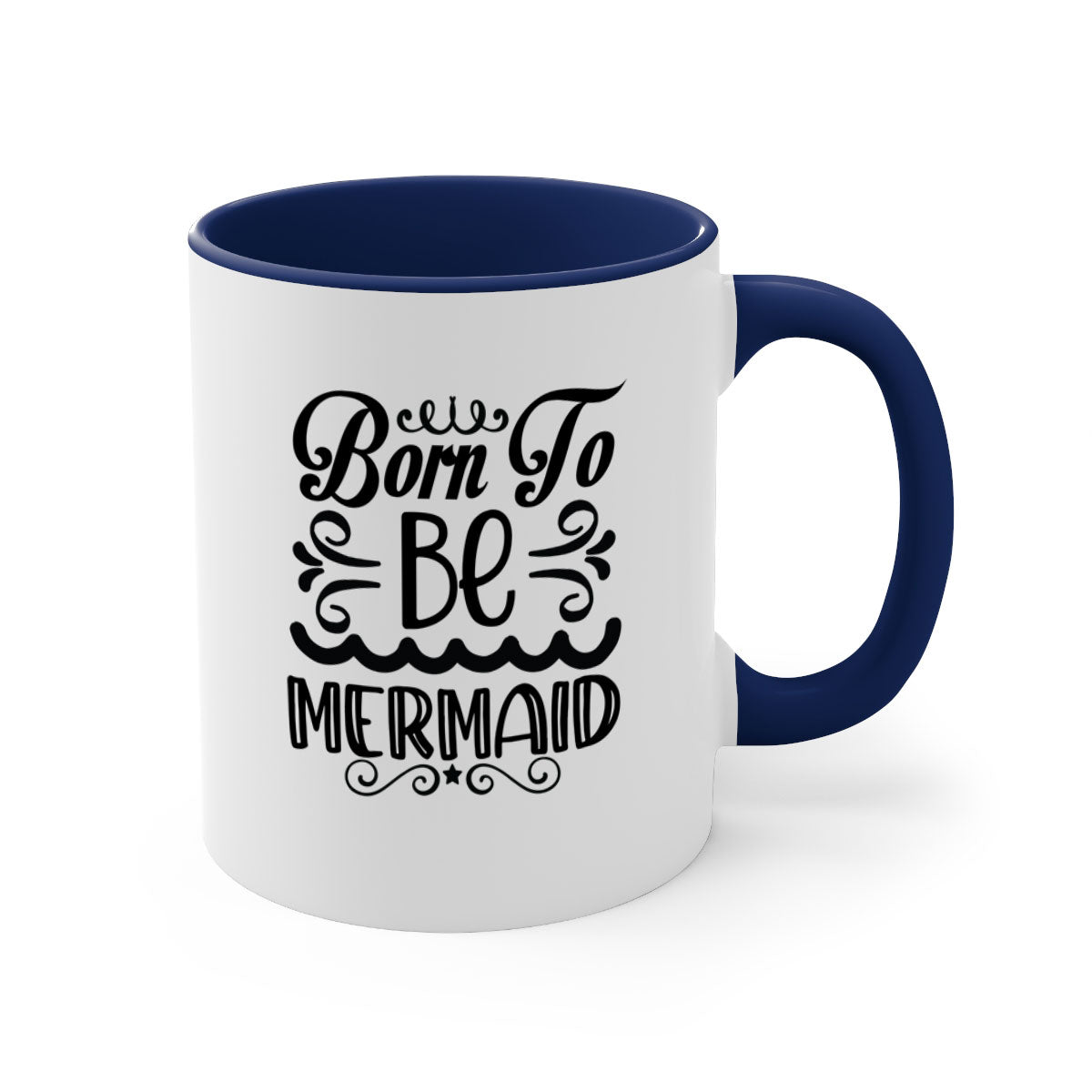 Born to be Mermaid Mug featuring a glossy finish and colorful handle, perfect for coffee and tea lovers.