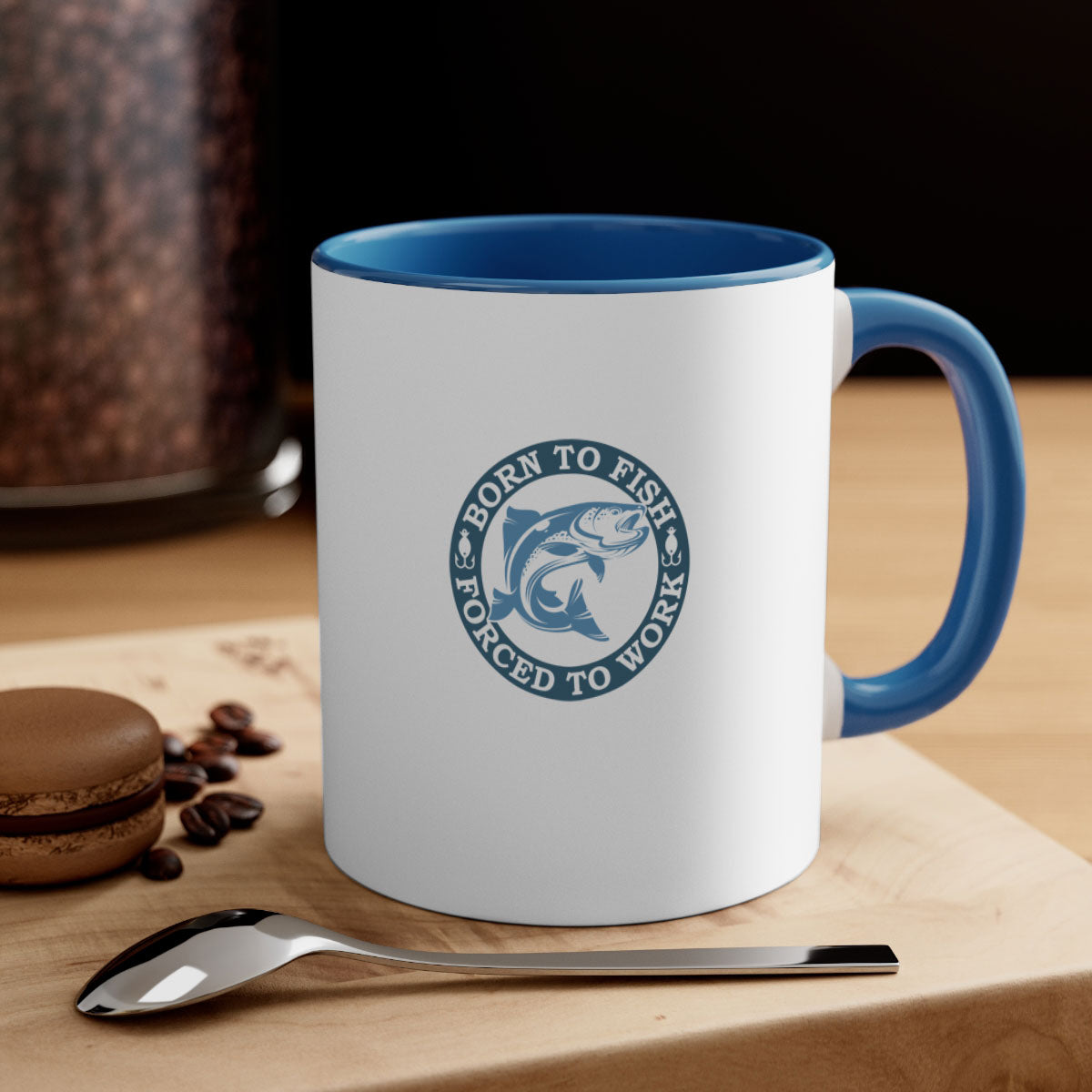 Born to Fish 178# Mug featuring a glossy finish, colored handle, and interior, available in five vibrant colors.