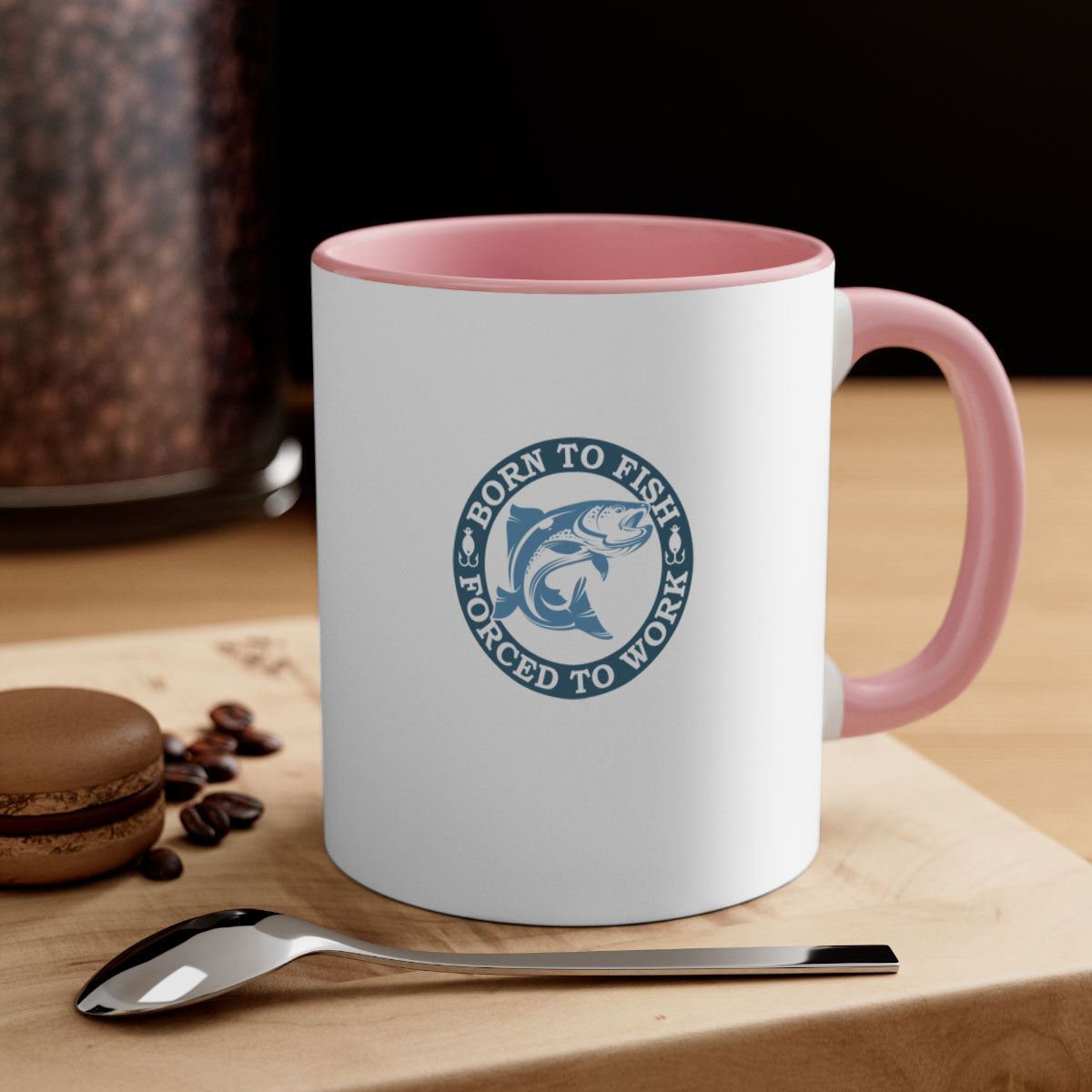 Born to Fish 178# Mug featuring a glossy finish, colored handle, and interior, available in five vibrant colors.