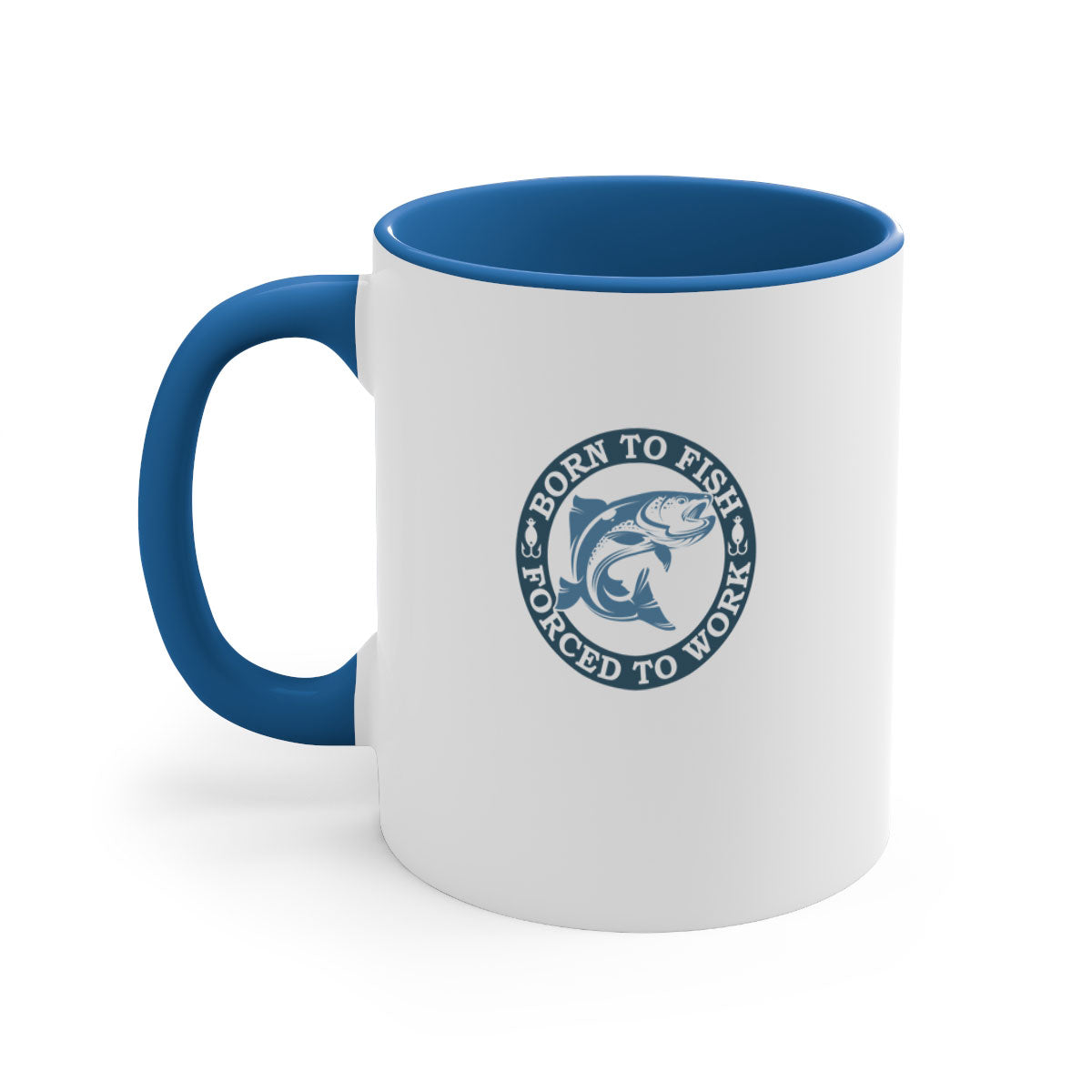 Born to Fish 178# Mug featuring a glossy finish, colored handle, and interior, available in five vibrant colors.