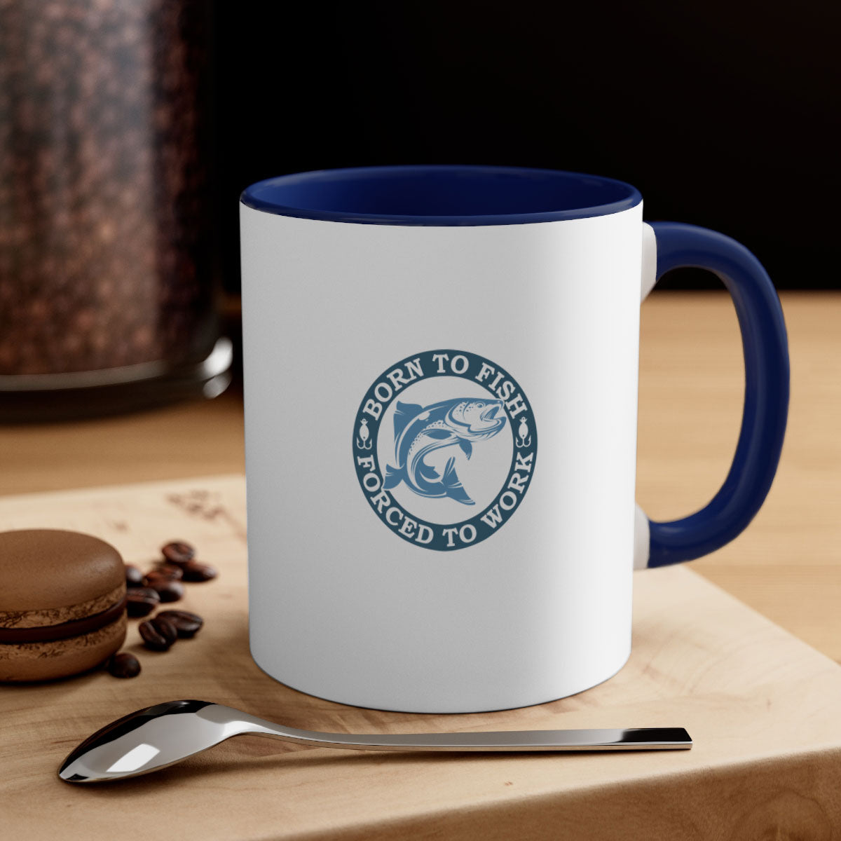 Born to Fish 178# Mug featuring a glossy finish, colored handle, and interior, available in five vibrant colors.