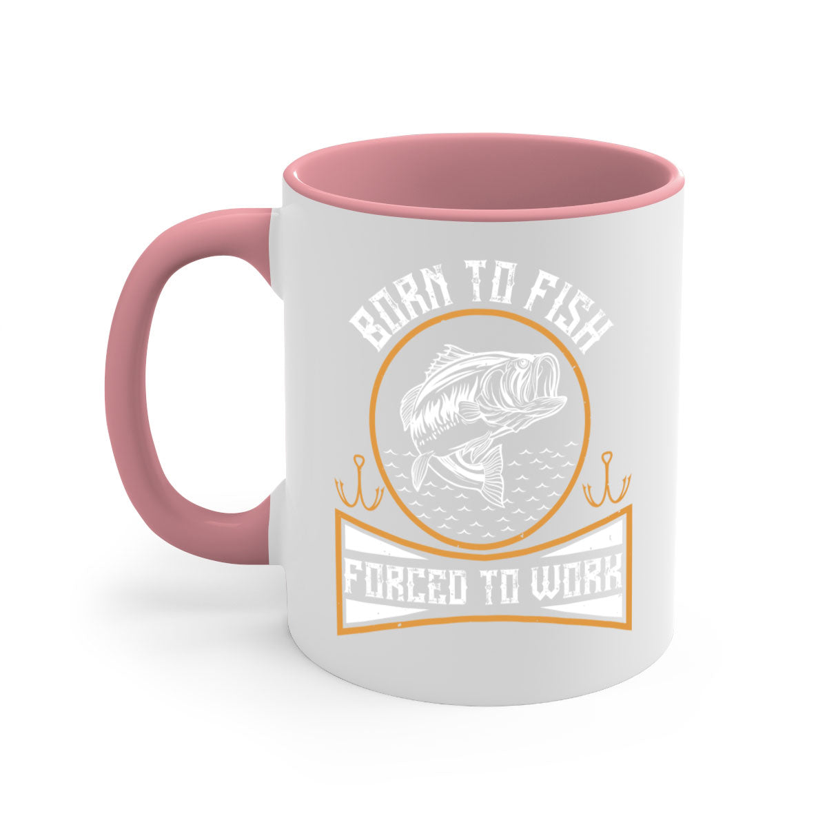 Born to Fish Forced to Work 256# Mug with colorful handle and glossy finish, perfect for coffee and tea lovers.