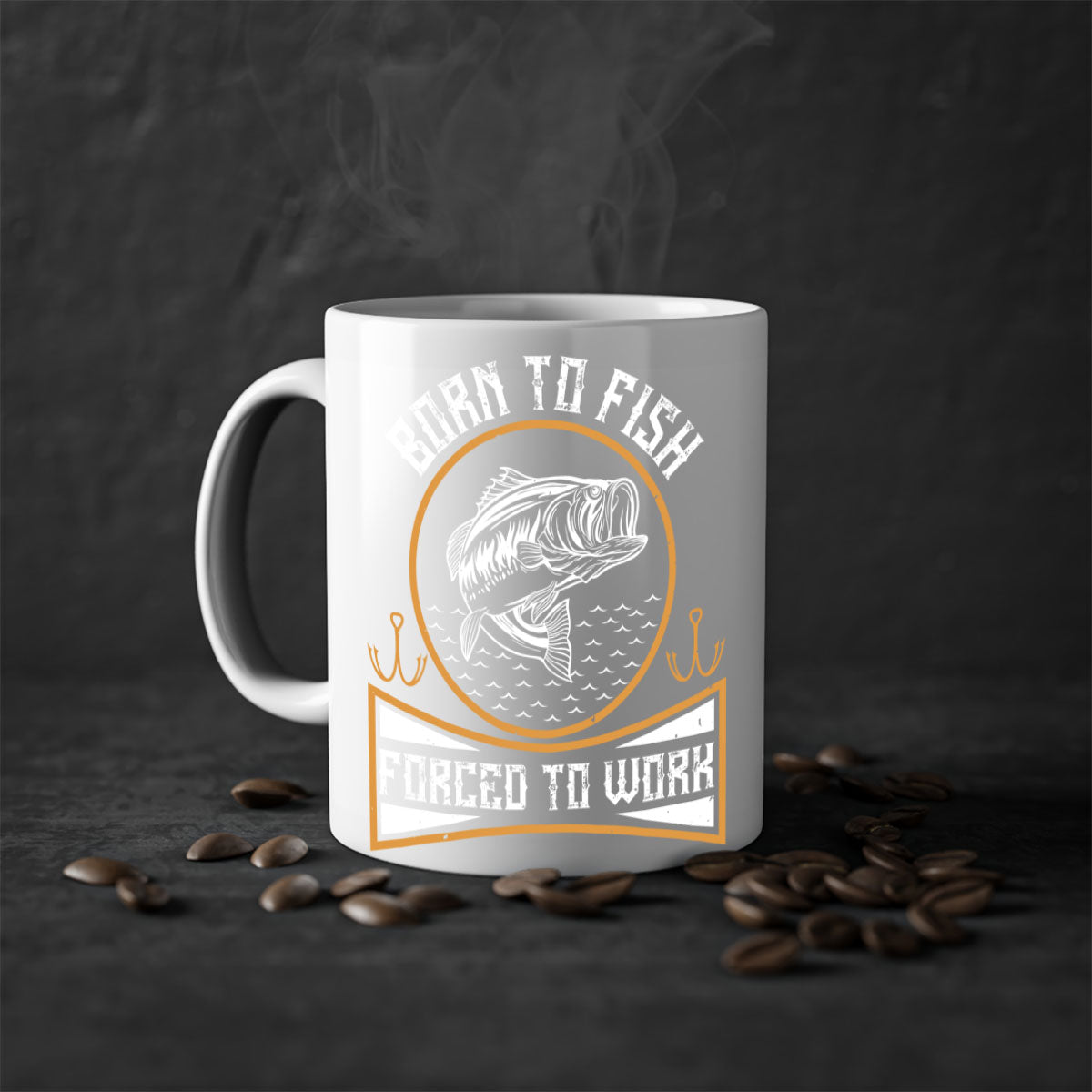 Born to Fish Forced to Work 256# Mug with colorful handle and glossy finish, perfect for coffee and tea lovers.