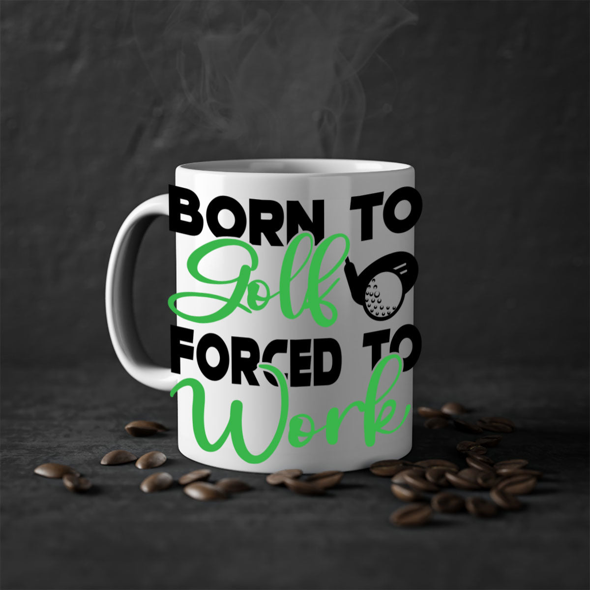 Born to Golf Forced to Work Mug with a two-tone design featuring a colored handle and glossy finish, perfect for coffee or tea.