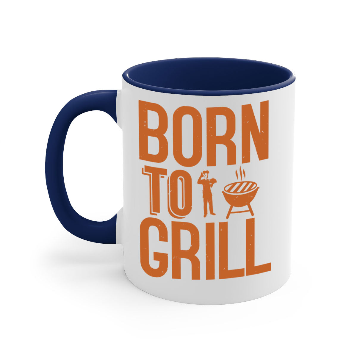 Born to Grill BBQ Mug with colorful handle and glossy finish, available in multiple colors and sizes.