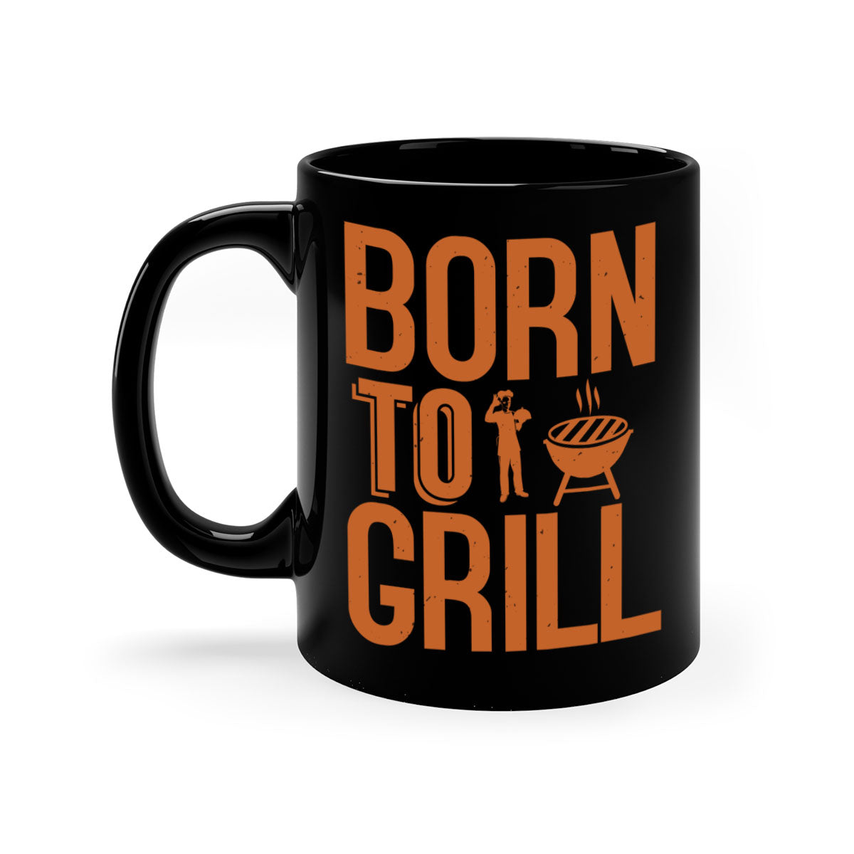 Born to Grill BBQ Mug with colorful handle and glossy finish, available in multiple colors and sizes.