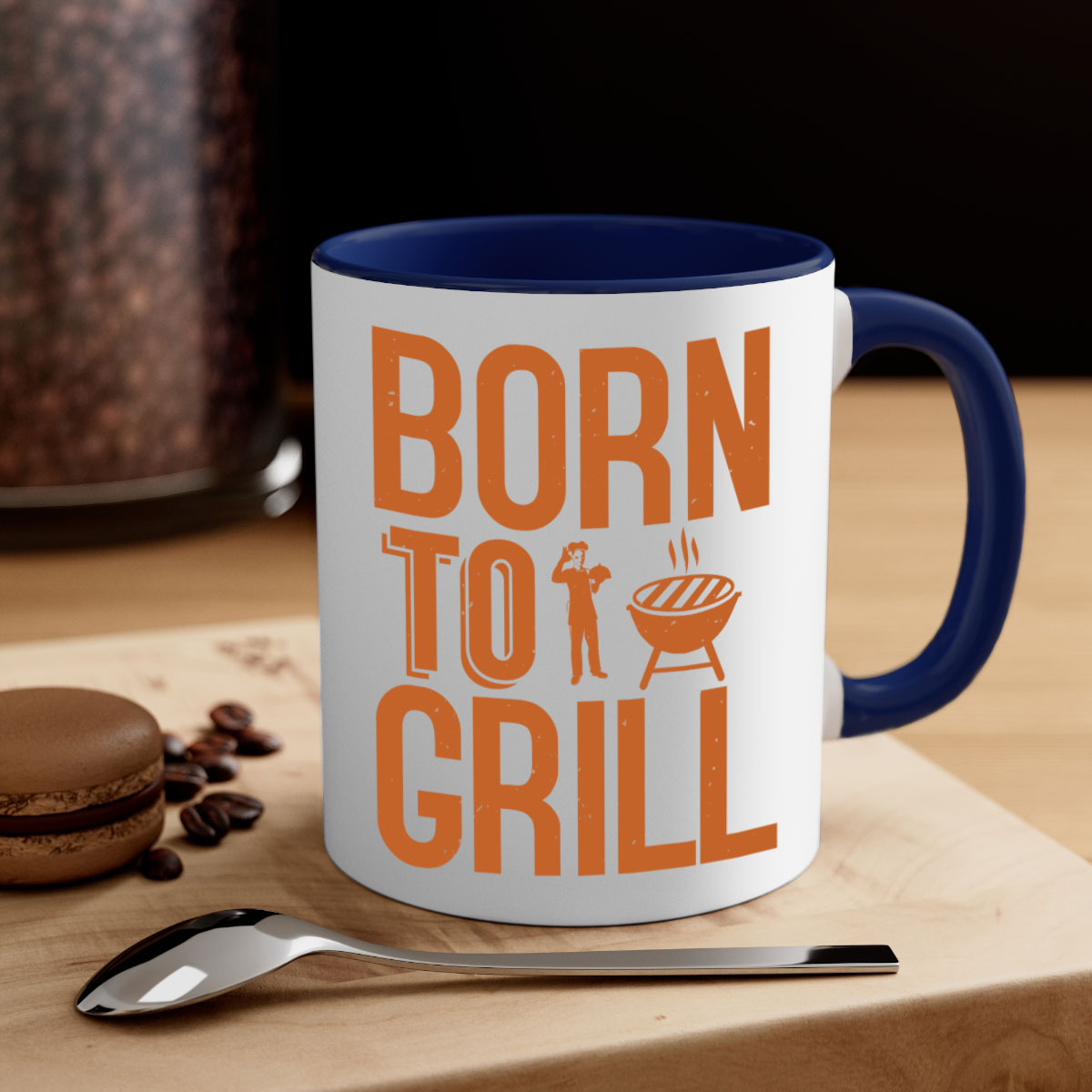 Born to Grill BBQ Mug with colorful handle and glossy finish, available in multiple colors and sizes.