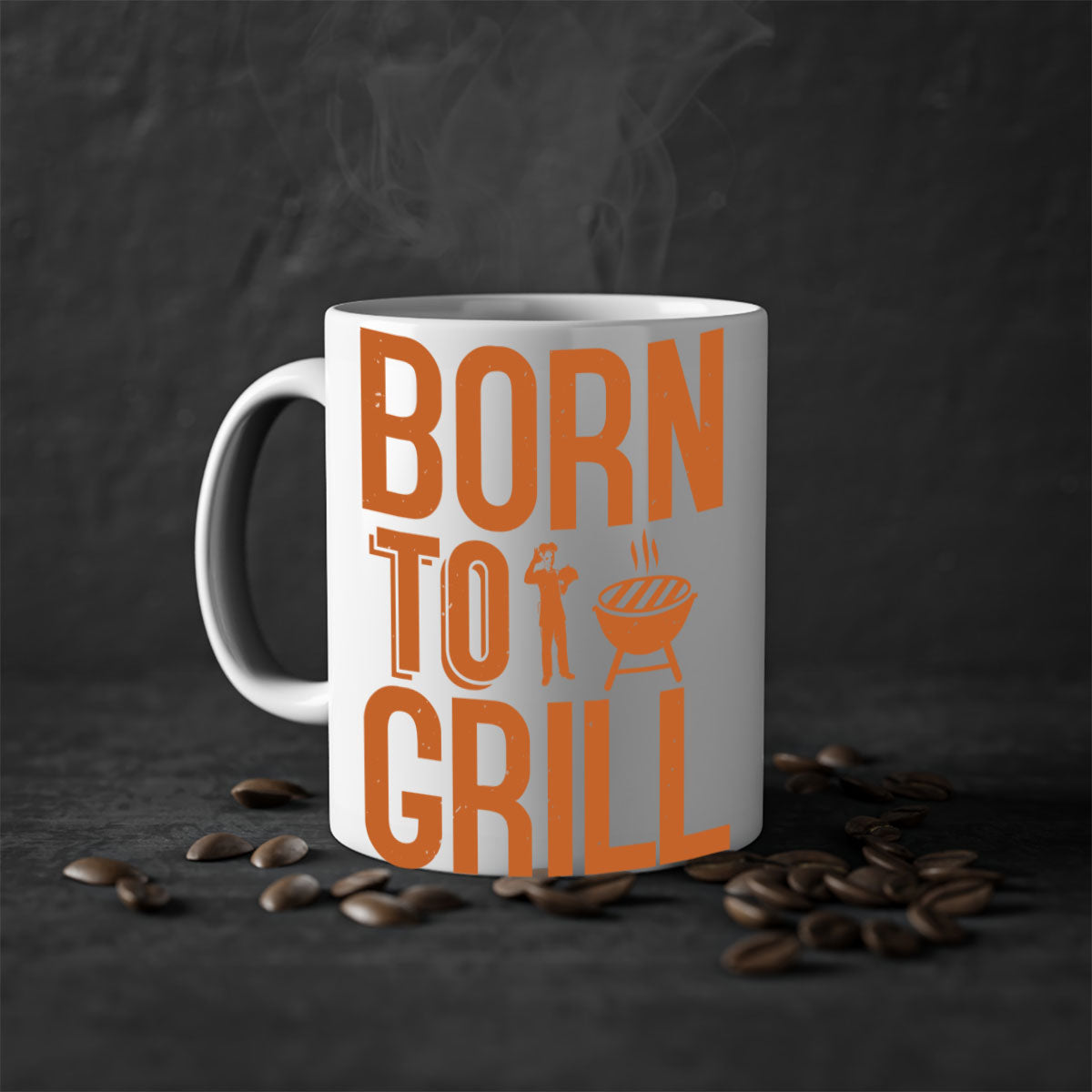 Born to Grill BBQ Mug with colorful handle and glossy finish, available in multiple colors and sizes.