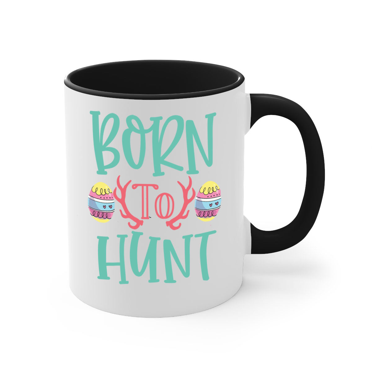 Born to Hunt 120# Mug featuring a glossy finish, colored handle, and interior, available in multiple colors and sizes.