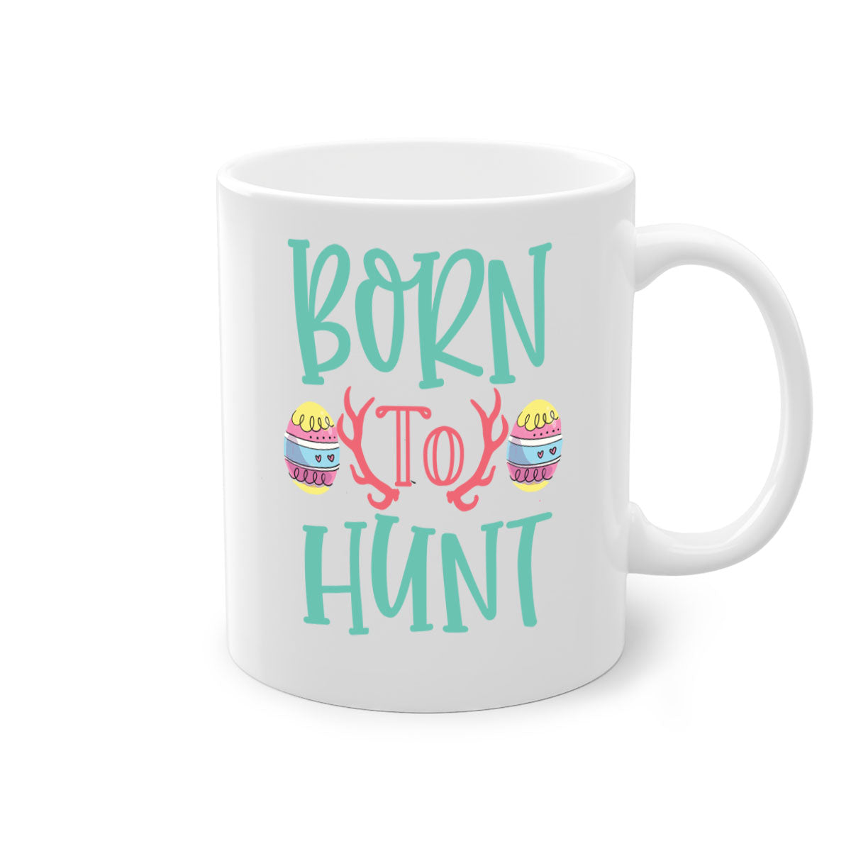 Born to Hunt 120# Mug featuring a glossy finish, colored handle, and interior, available in multiple colors and sizes.