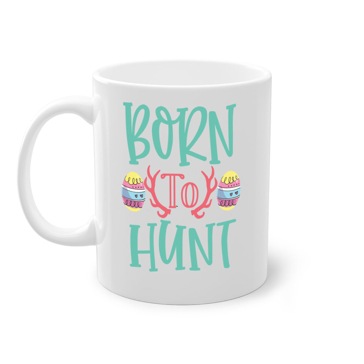 Born to Hunt 120# Mug featuring a glossy finish, colored handle, and interior, available in multiple colors and sizes.