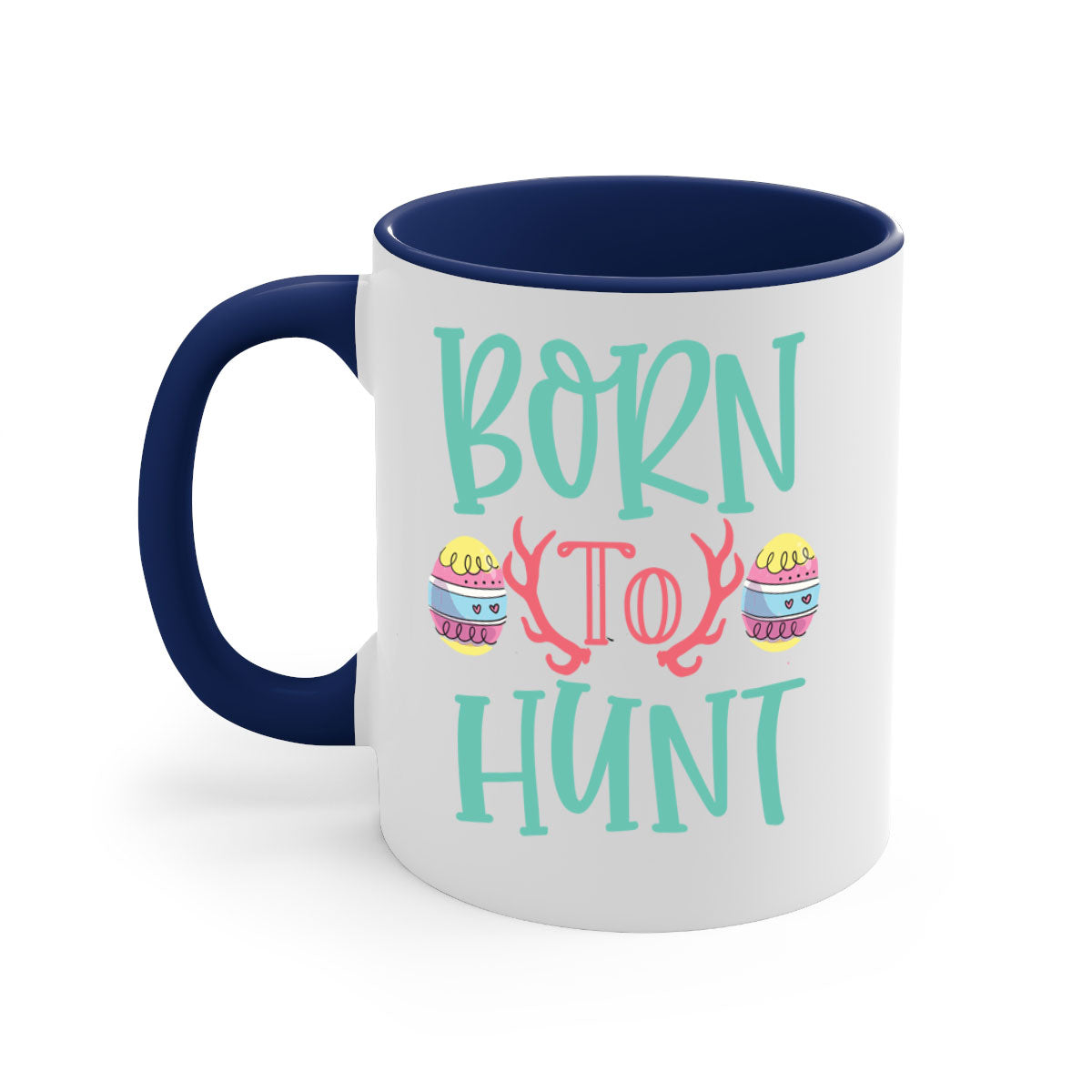 Born to Hunt 120# Mug featuring a glossy finish, colored handle, and interior, available in multiple colors and sizes.