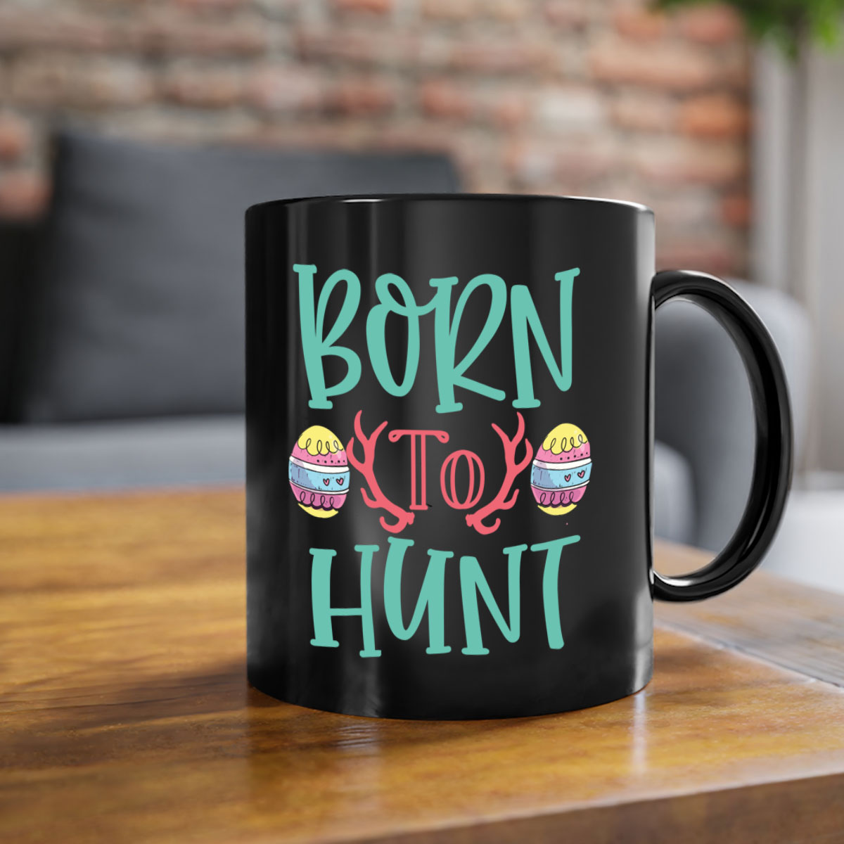 Born to Hunt 120# Mug featuring a glossy finish, colored handle, and interior, available in multiple colors and sizes.