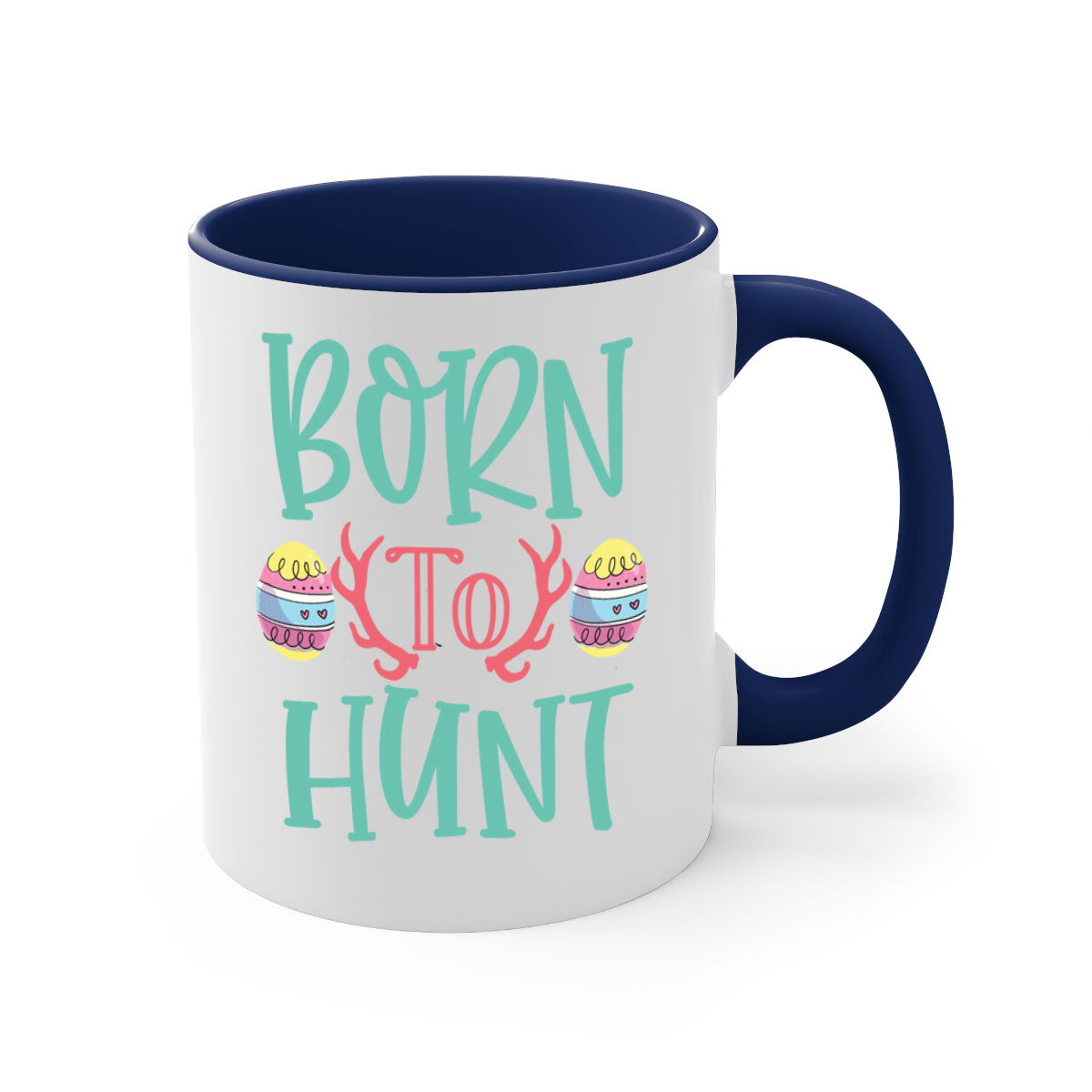 Born to Hunt 120# Mug featuring a glossy finish, colored handle, and interior, available in multiple colors and sizes.