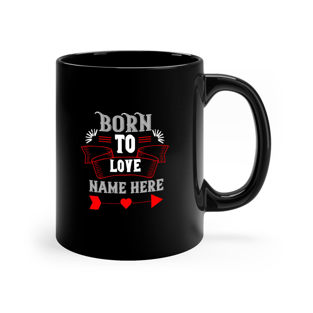 A stylish two-tone 'Born to Love' mug with a colored handle and glossy finish, perfect for Valentine's Day.