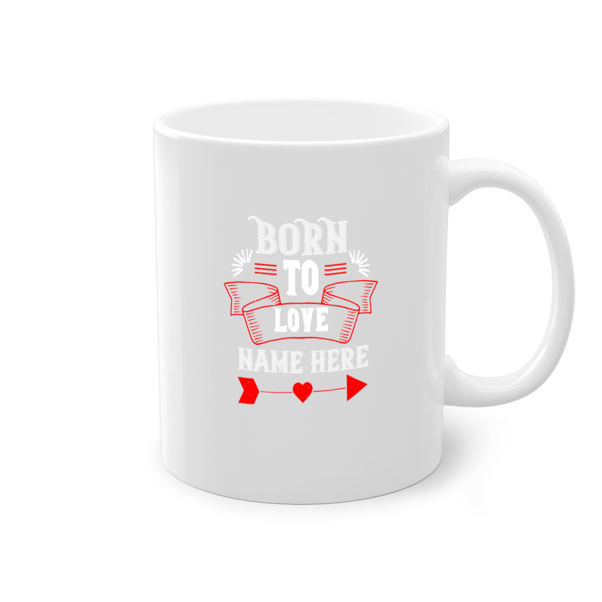 A stylish two-tone 'Born to Love' mug with a colored handle and glossy finish, perfect for Valentine's Day.