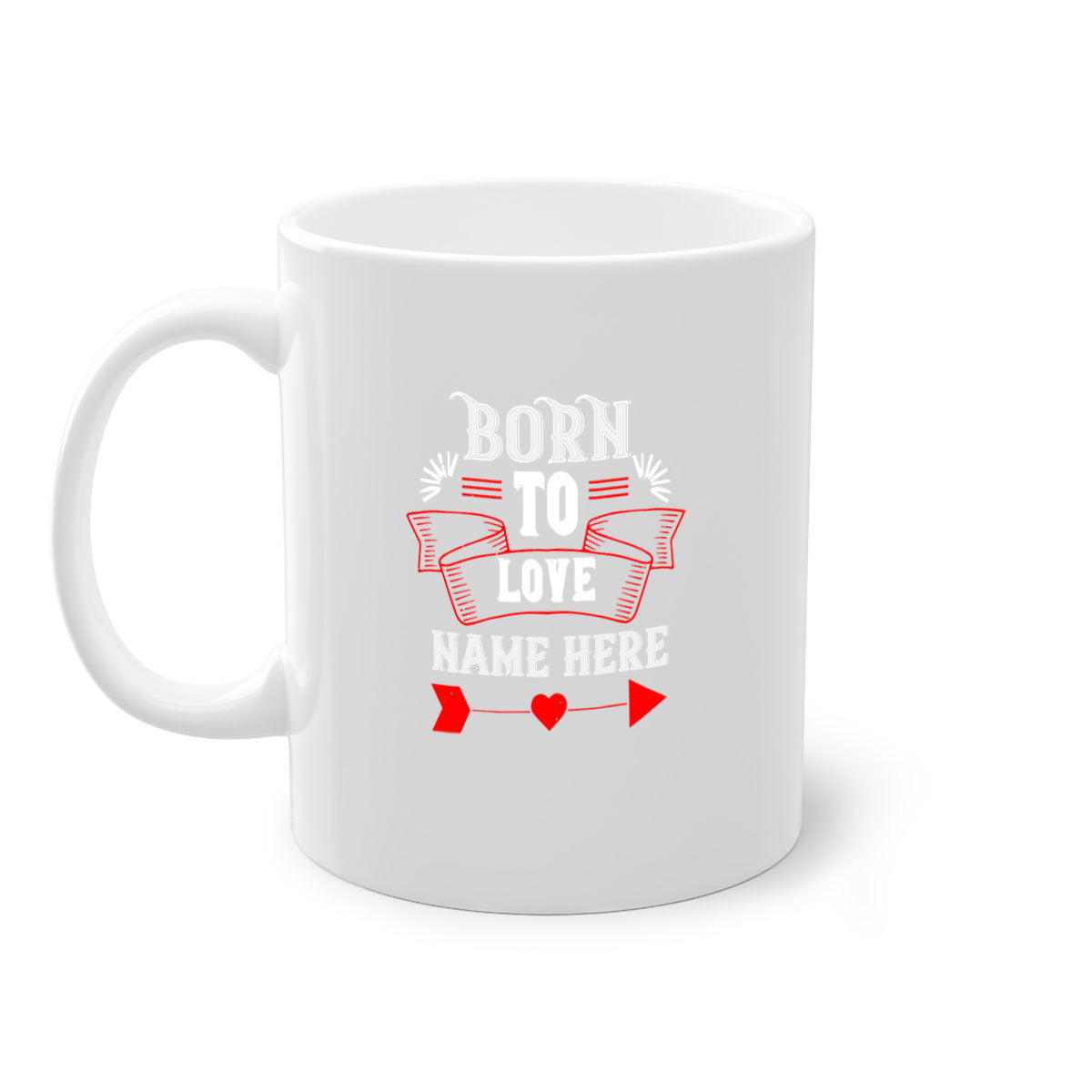 A stylish two-tone 'Born to Love' mug with a colored handle and glossy finish, perfect for Valentine's Day.