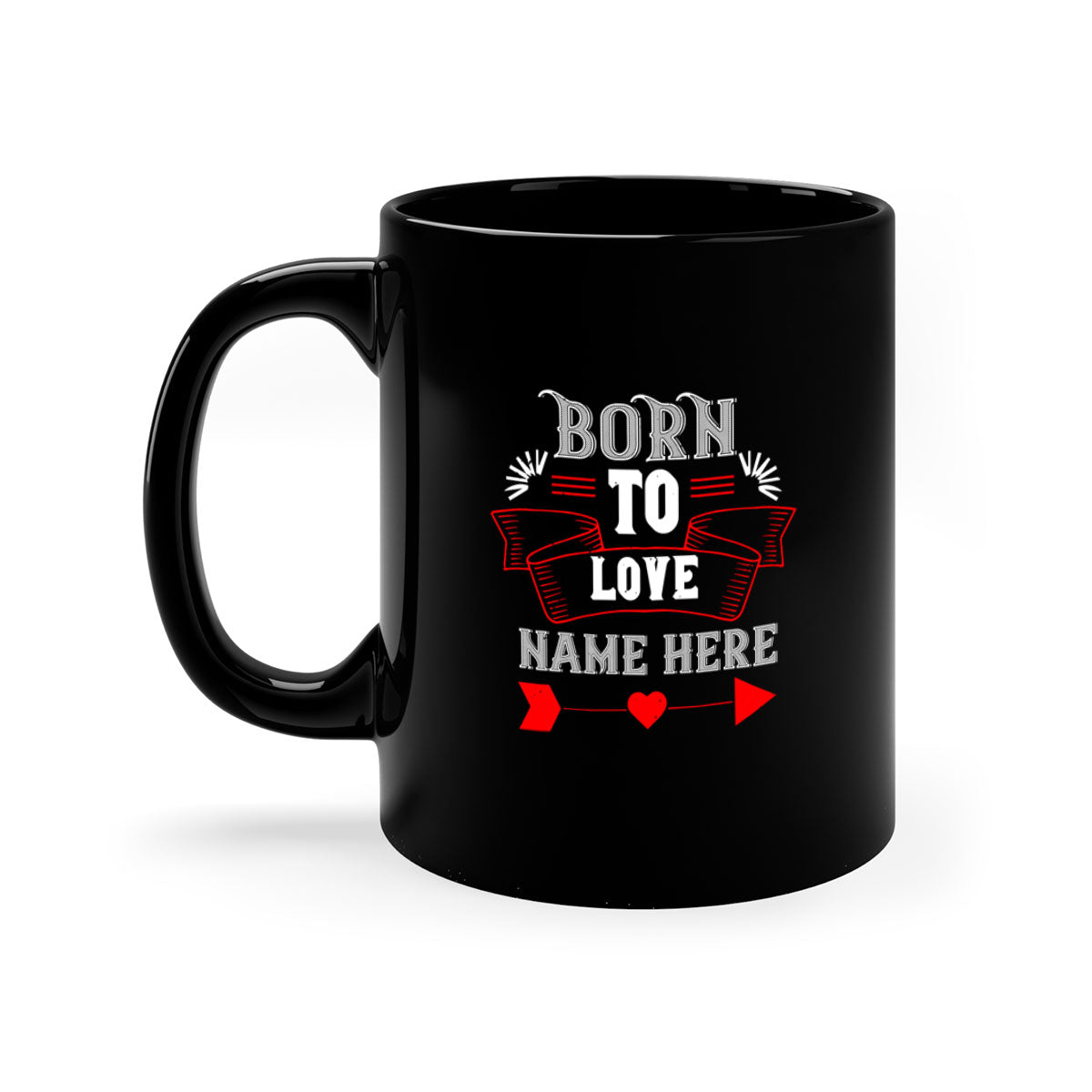 A stylish two-tone 'Born to Love' mug with a colored handle and glossy finish, perfect for Valentine's Day.