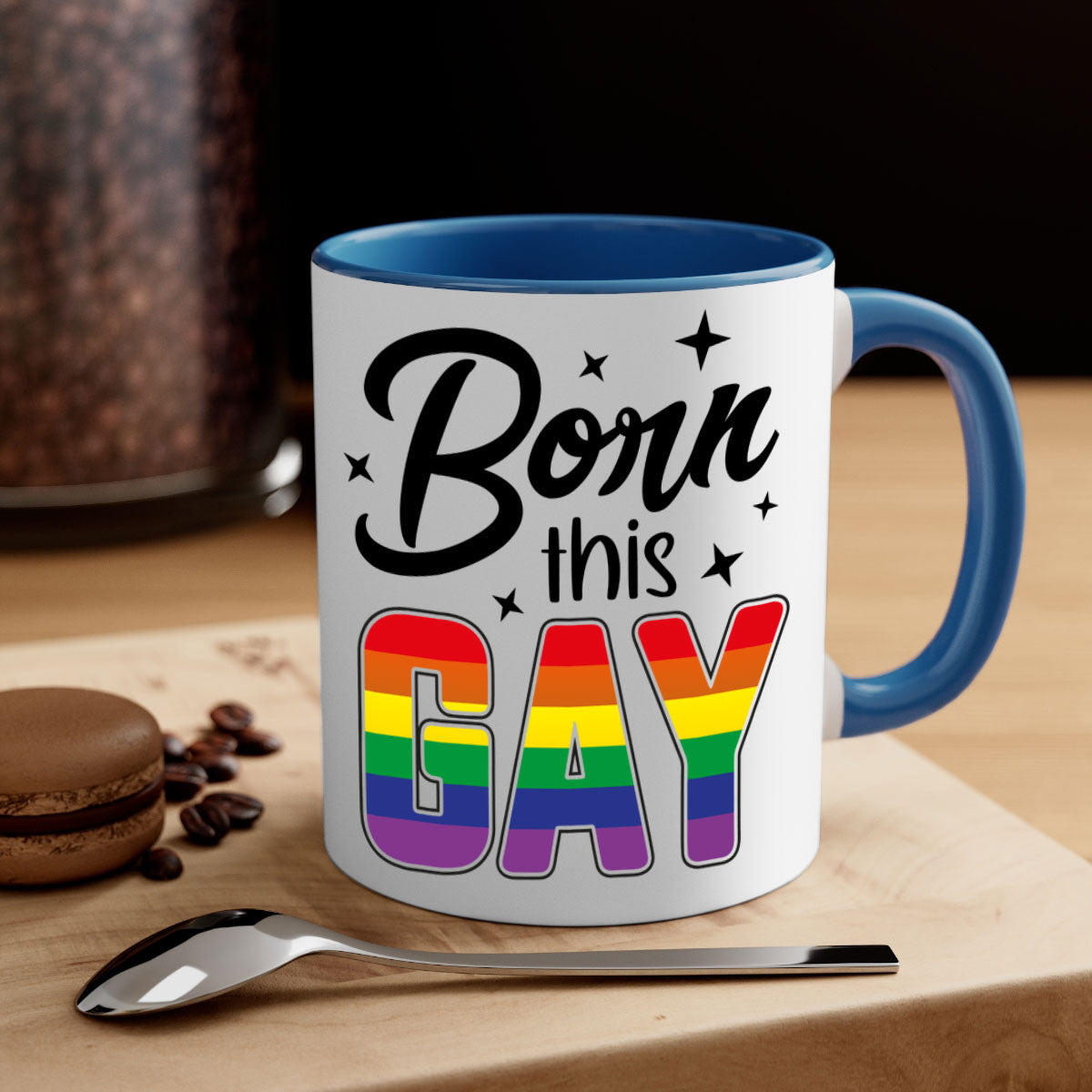 A stylish bornthisgay 154# Mug featuring a glossy finish, colored handle, and interior, available in five vibrant colors.