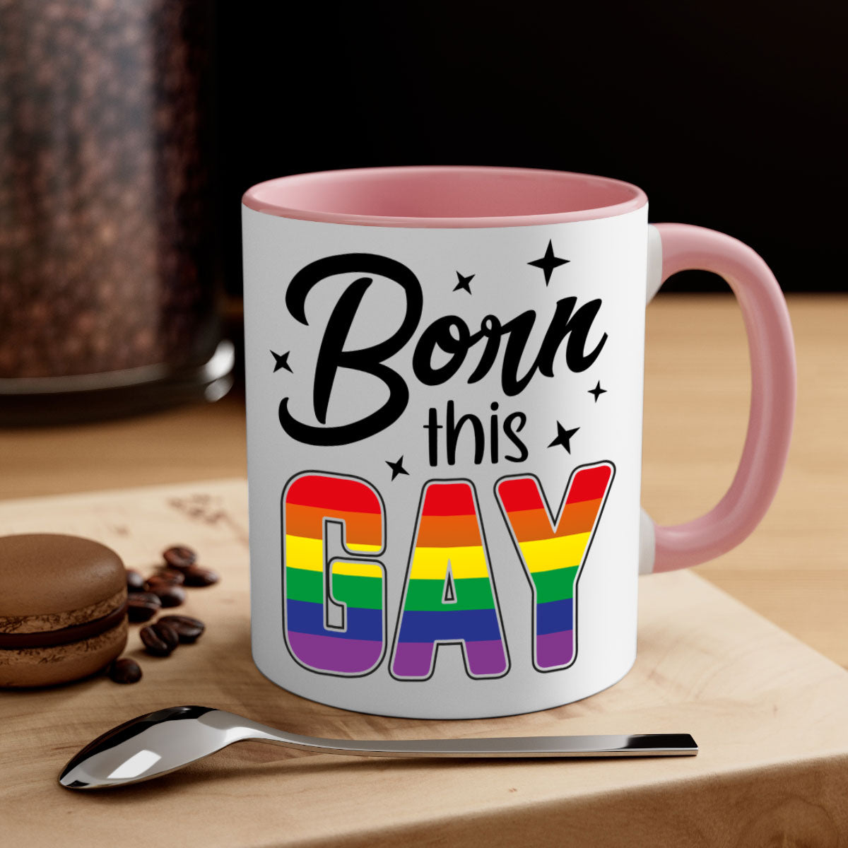 A stylish bornthisgay 154# Mug featuring a glossy finish, colored handle, and interior, available in five vibrant colors.