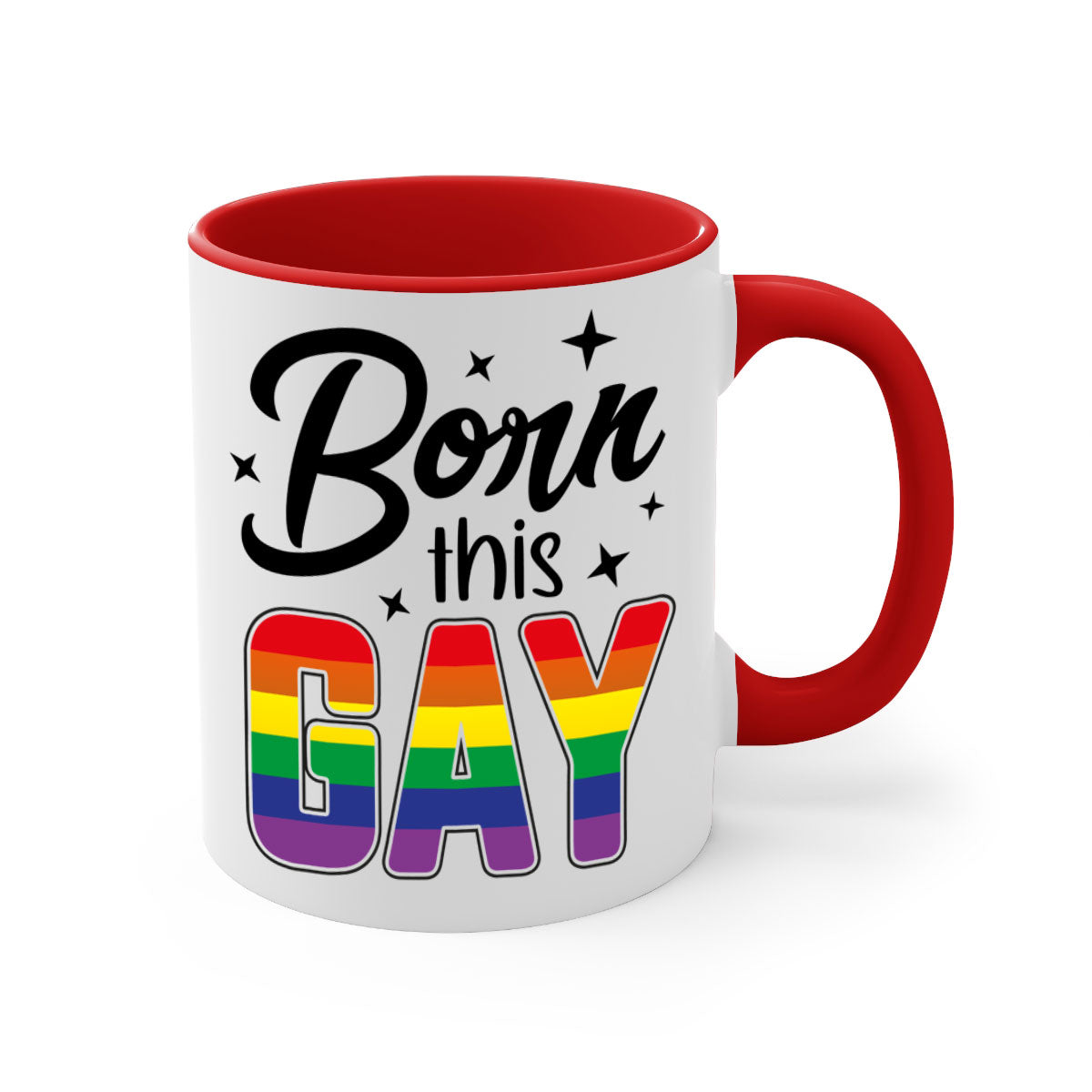 A stylish bornthisgay 154# Mug featuring a glossy finish, colored handle, and interior, available in five vibrant colors.