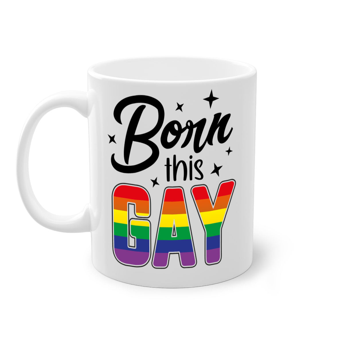 A stylish bornthisgay 154# Mug featuring a glossy finish, colored handle, and interior, available in five vibrant colors.