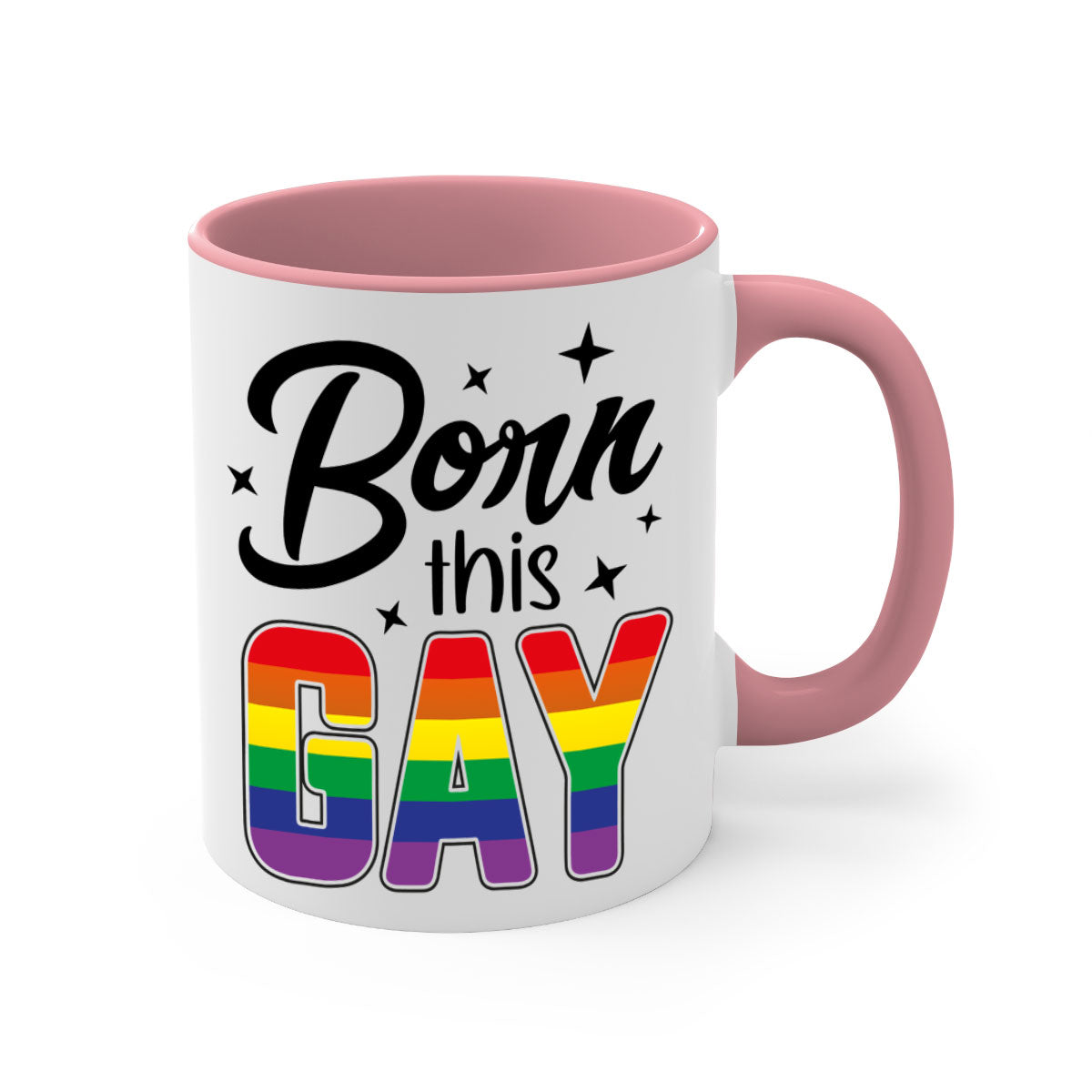 A stylish bornthisgay 154# Mug featuring a glossy finish, colored handle, and interior, available in five vibrant colors.