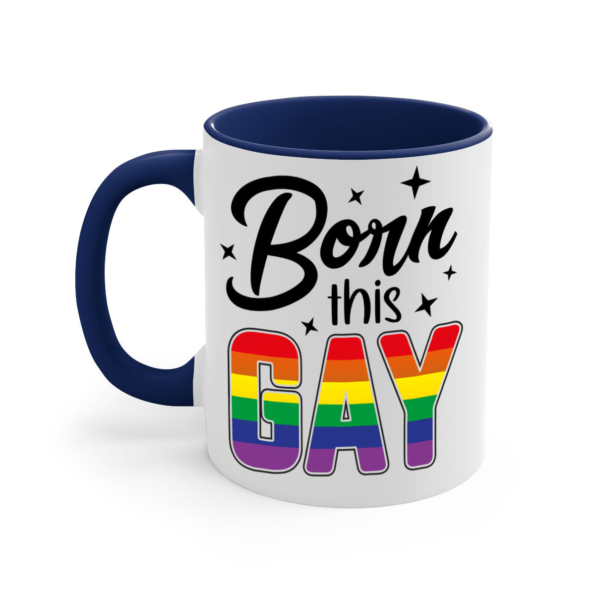 A stylish bornthisgay 154# Mug featuring a glossy finish, colored handle, and interior, available in five vibrant colors.