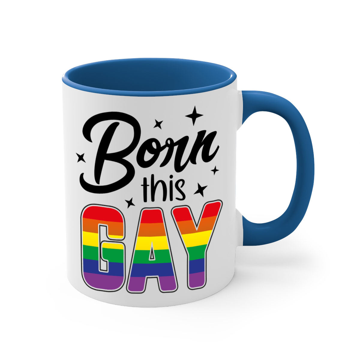 A stylish bornthisgay 154# Mug featuring a glossy finish, colored handle, and interior, available in five vibrant colors.