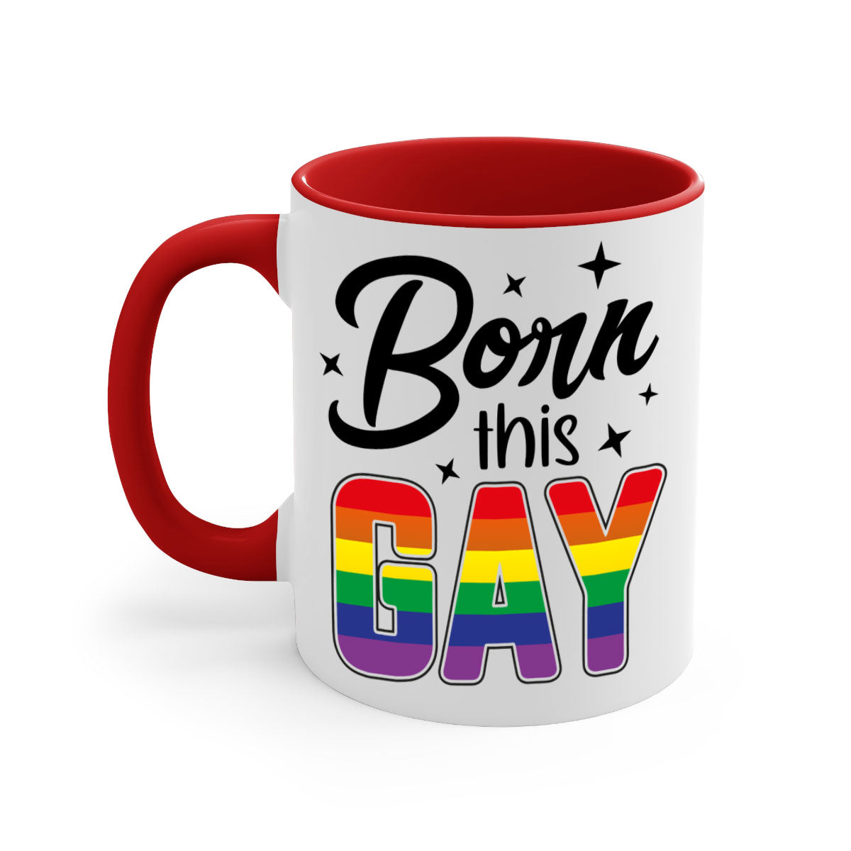 A stylish bornthisgay 154# Mug featuring a glossy finish, colored handle, and interior, available in five vibrant colors.