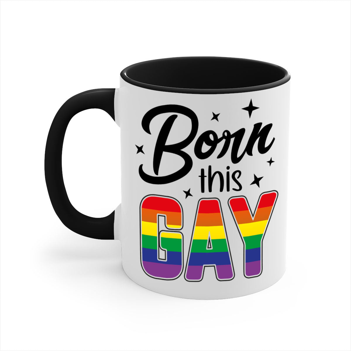 A stylish bornthisgay 154# Mug featuring a glossy finish, colored handle, and interior, available in five vibrant colors.