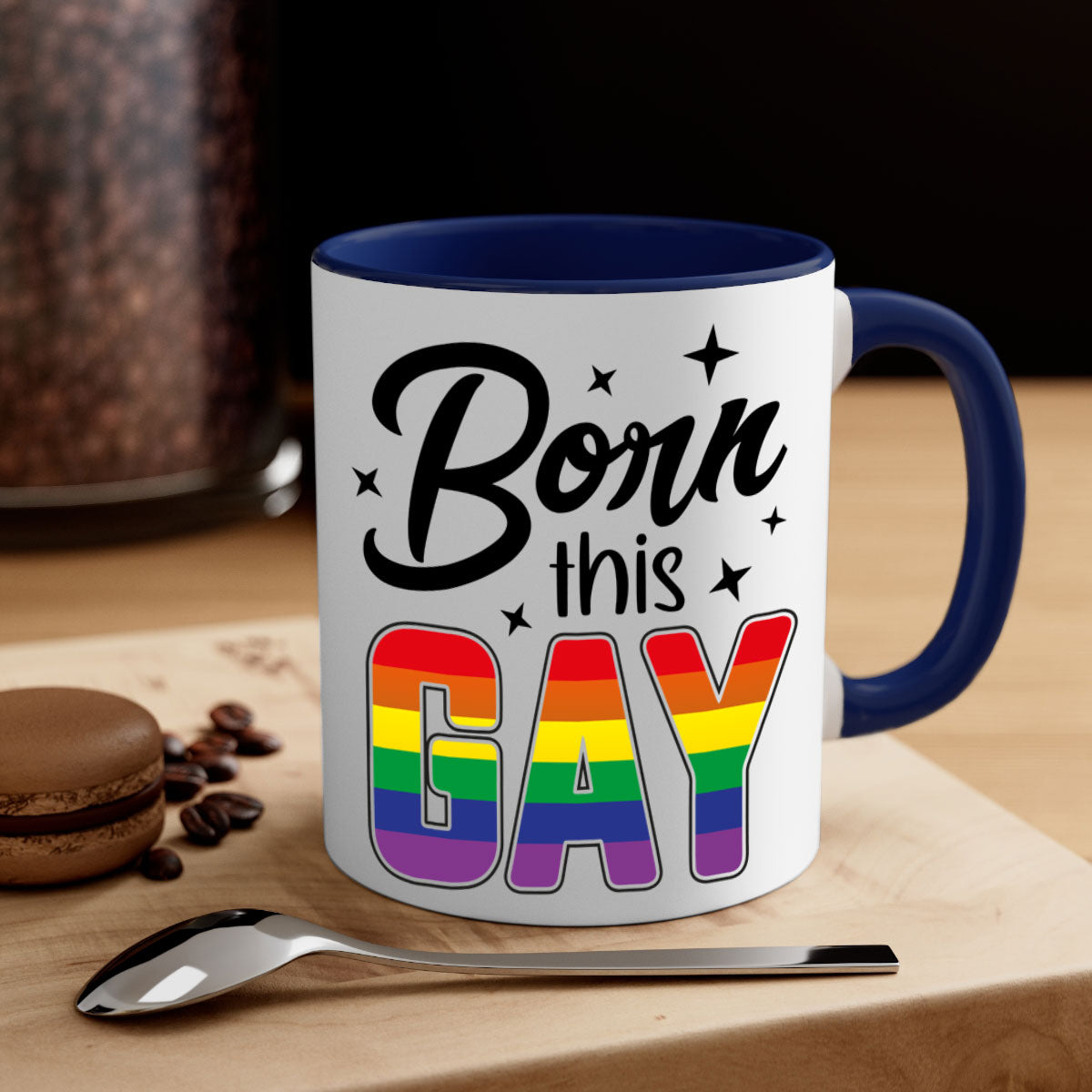 A stylish bornthisgay 154# Mug featuring a glossy finish, colored handle, and interior, available in five vibrant colors.