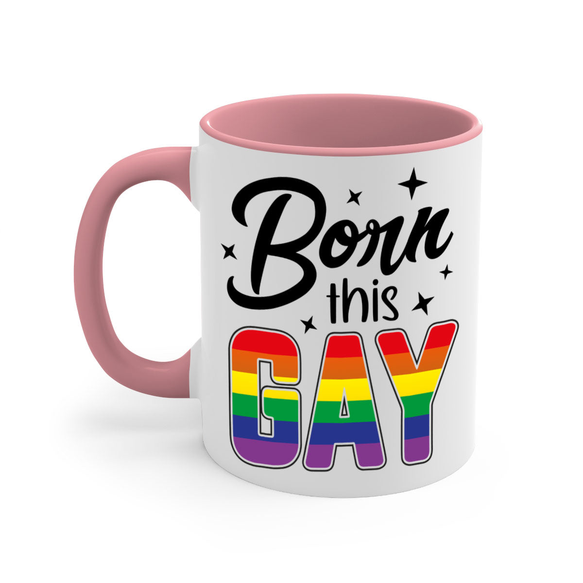 A stylish bornthisgay 154# Mug featuring a glossy finish, colored handle, and interior, available in five vibrant colors.