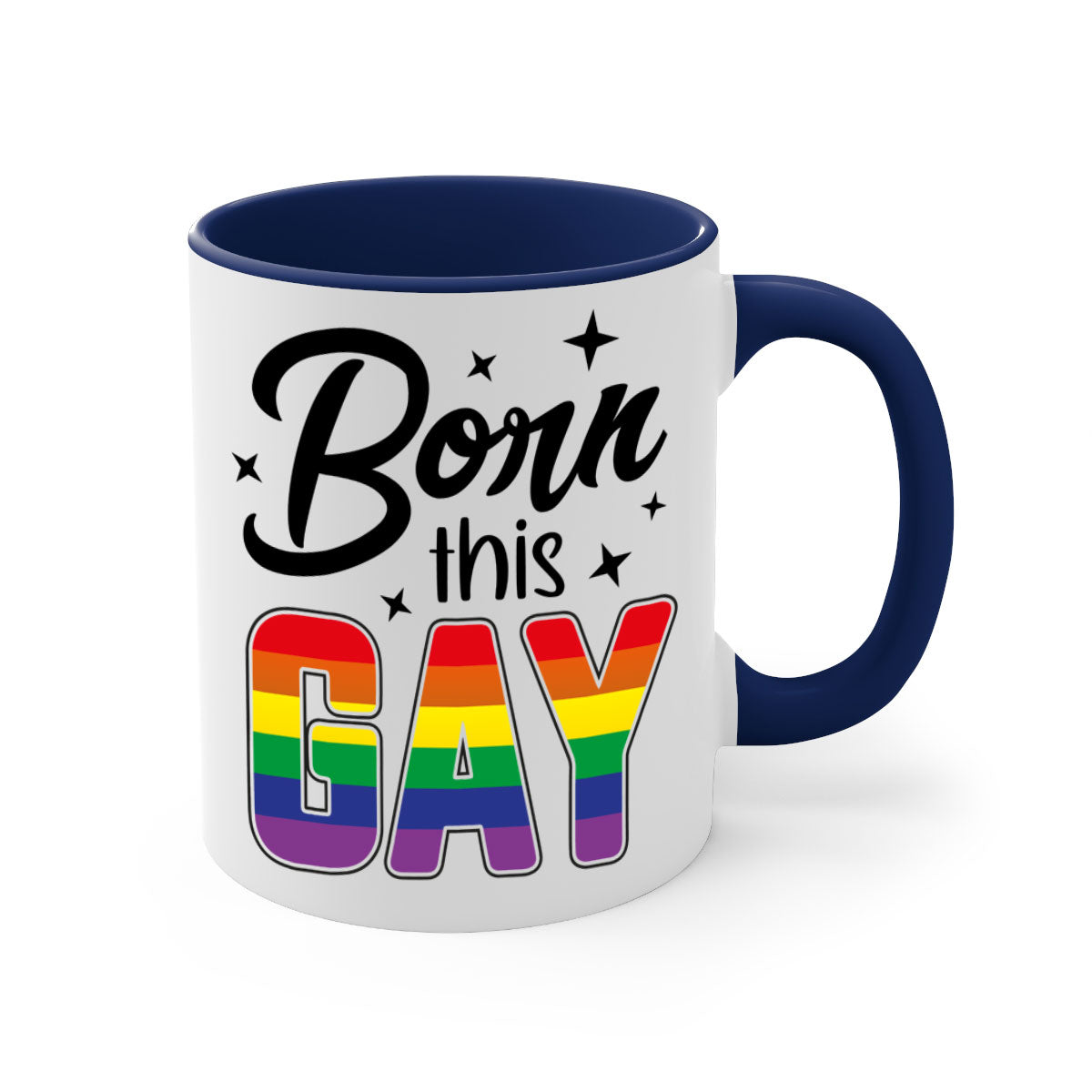 A stylish bornthisgay 154# Mug featuring a glossy finish, colored handle, and interior, available in five vibrant colors.