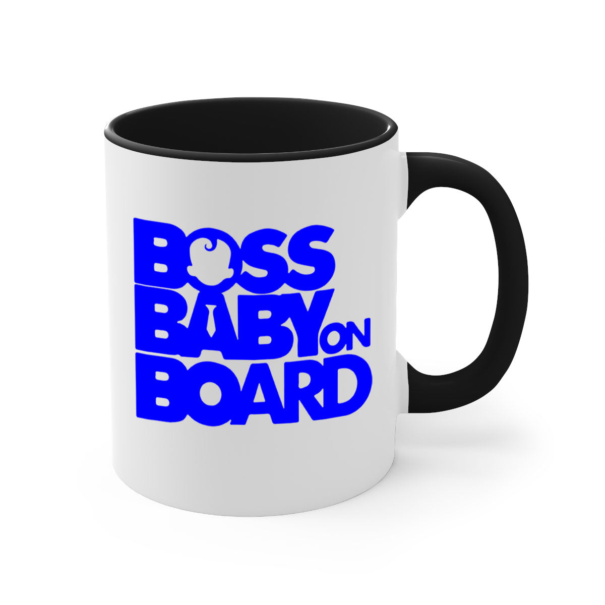 Boss Baby On Board 2# Mug with black phrases, two-tone design, and glossy finish, available in multiple colors.